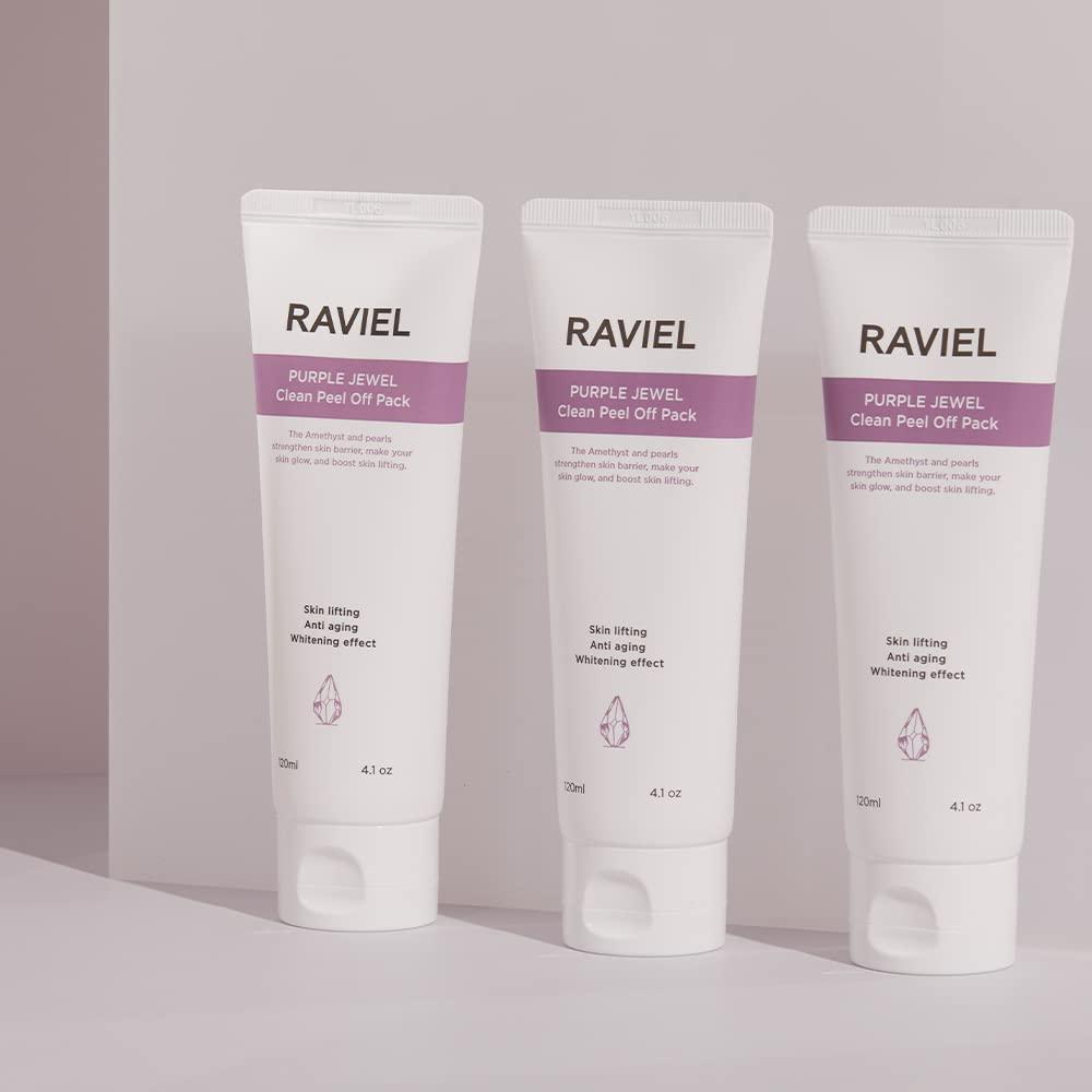 RAVIEL RAVIEL Purple Jewel Clean Peel Off Mask Pack, 3 in 1 Blackhead Remover, Witch Hazel & Pearl Extract, Unclogging Tightening Enlarged Pores, Anti aging (4.1 fl oz)