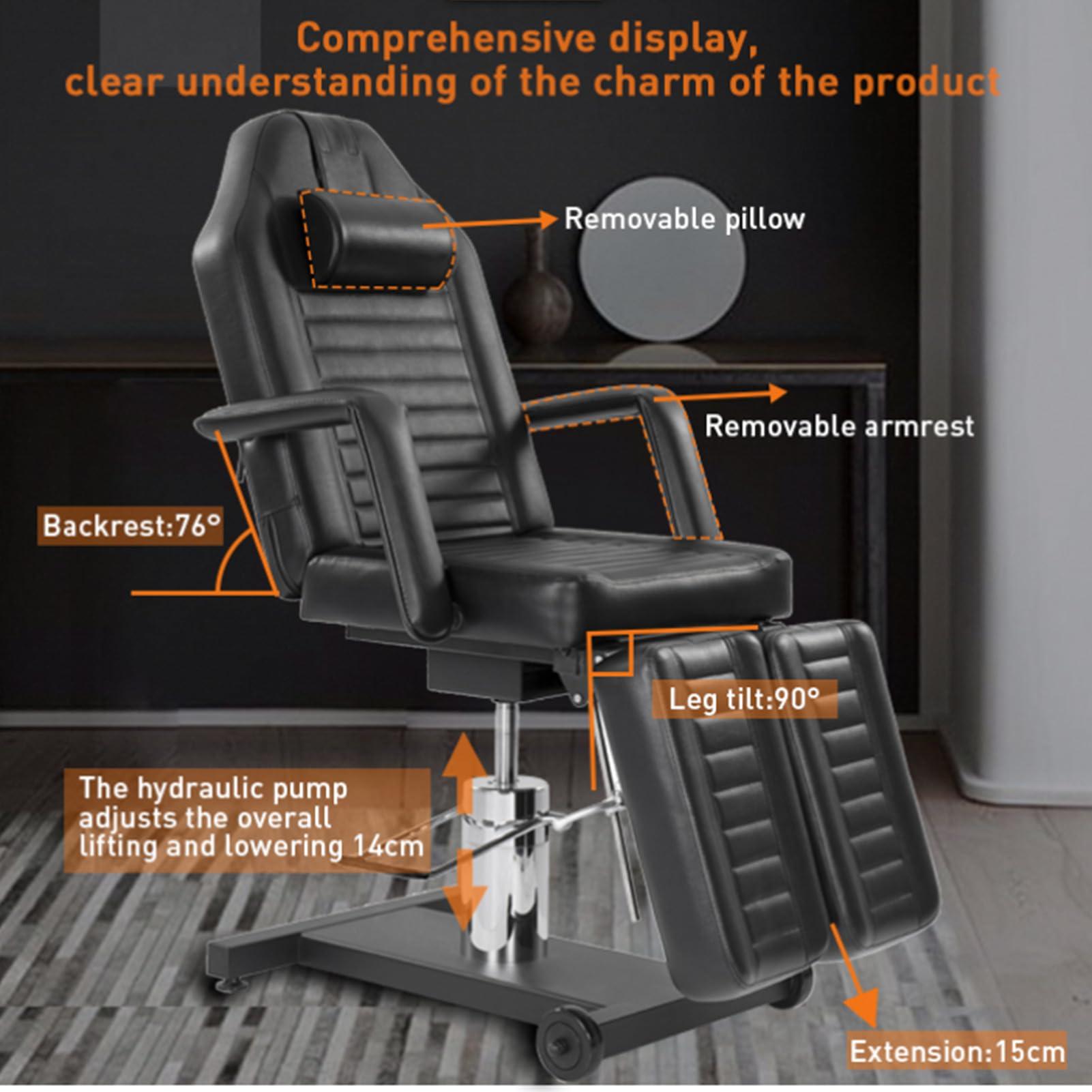 TATARTIST TATARTIST Hydraulic Tattoo Bed Chair Client Massage Spa Beds Facial Chair Esthetician Bed with Headrest Adjustable Tattoo Table Beauty Salon Spa Equipment (Black)