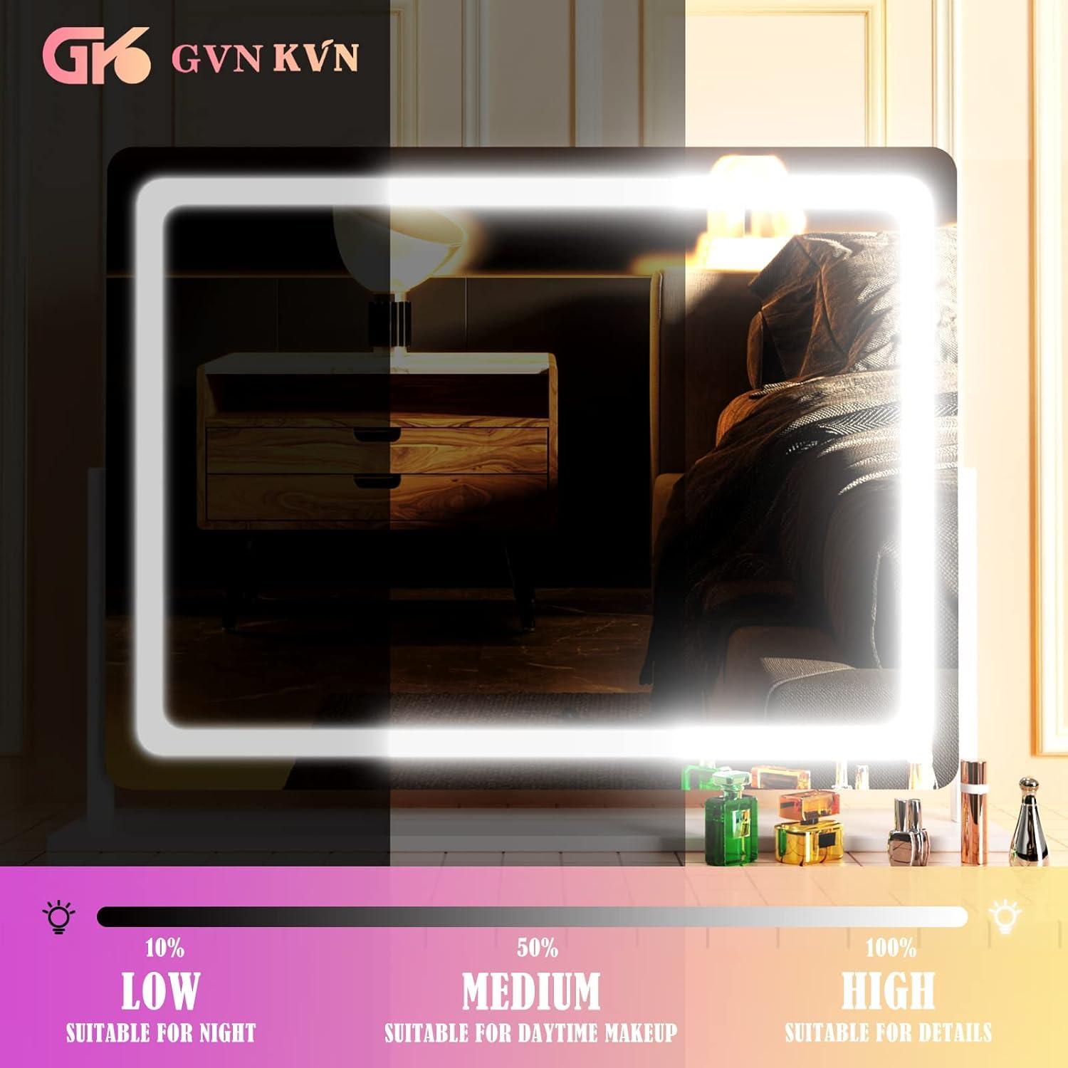 Gvnkvn Gvnkvn Makeup Vanity Mirror with USB Charging Port 32\" x 24\" Large LED Makeup Mirror, Desk Mirorr with Lights, Light up Mirror with 10X Magnification and, Dimmable 3 Modes, Touch Screen Control