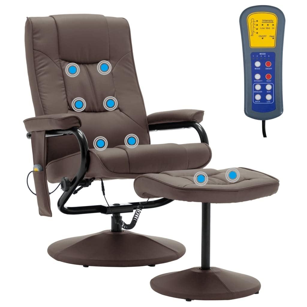 CHARMMA CHARMMA Massage Chair with Foot Stool Brown Faux Leather-20.8KG