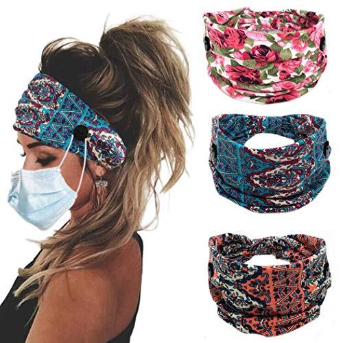 Bohend Bohend Boho Button Headband Wide Stretchy Daily Use Knotted Headwear Sport Athletic Yoga Gym Hair Accessories for Women and Girls(3pcs) (A)