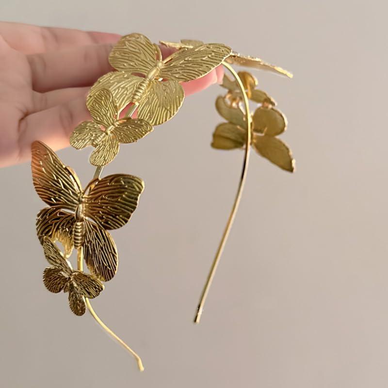 Asphinien Asphinien Gold Metal Butterfly Headband for Women Silver Butterfly Tiara Crown Non-Slip Headwear Head Hoop Alloy Tiara Headpiece Hair Accessories (Gold, Standard)