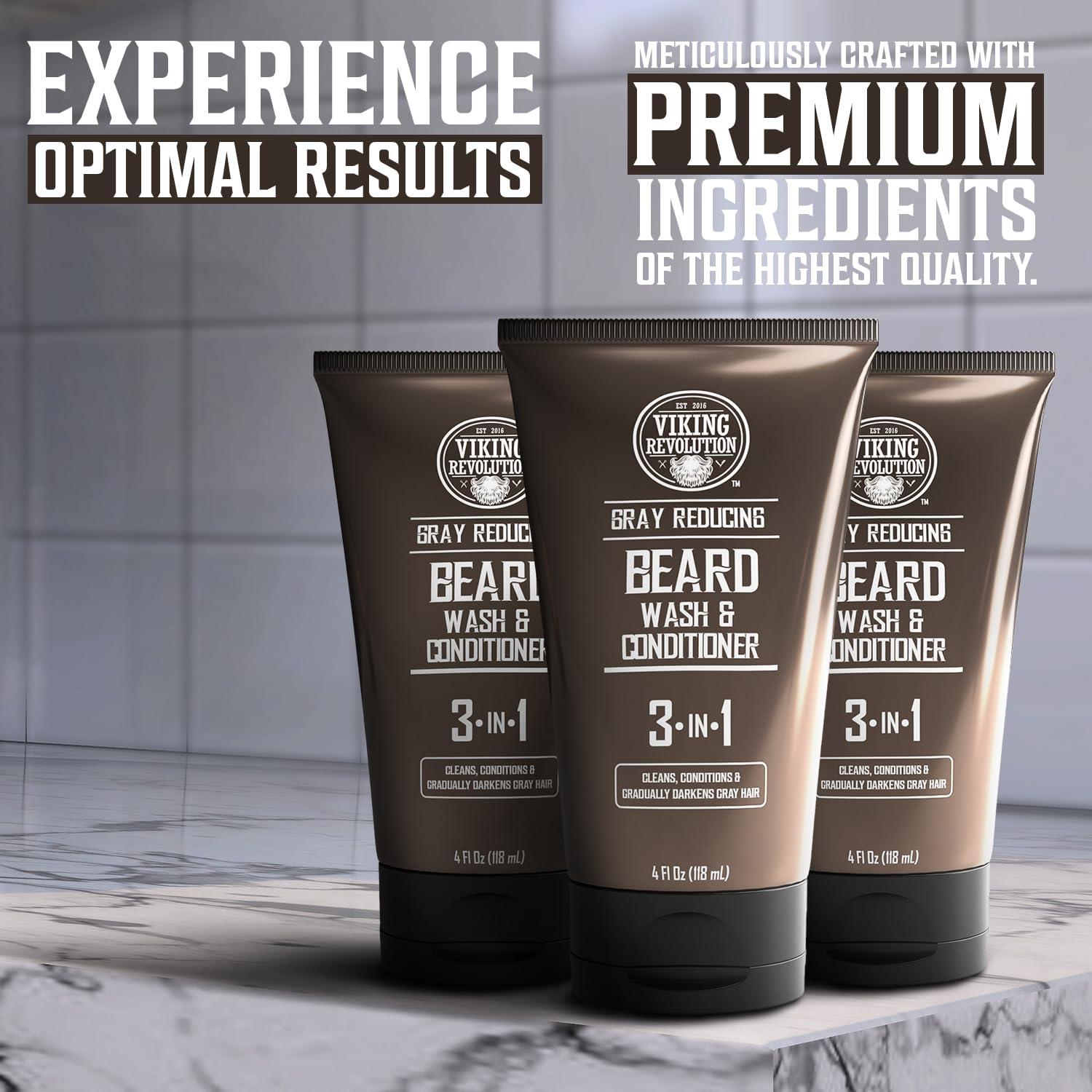 Viking Revolution Viking Revolution Mens Beard Dye for Men Dark Brown - Grey Reducing Shampoo Beard Coloring for Men - Mens Beard Color Mustache Dye - Grey Reducing Beard Wash and Conditioner -3 Pack Dark Brown