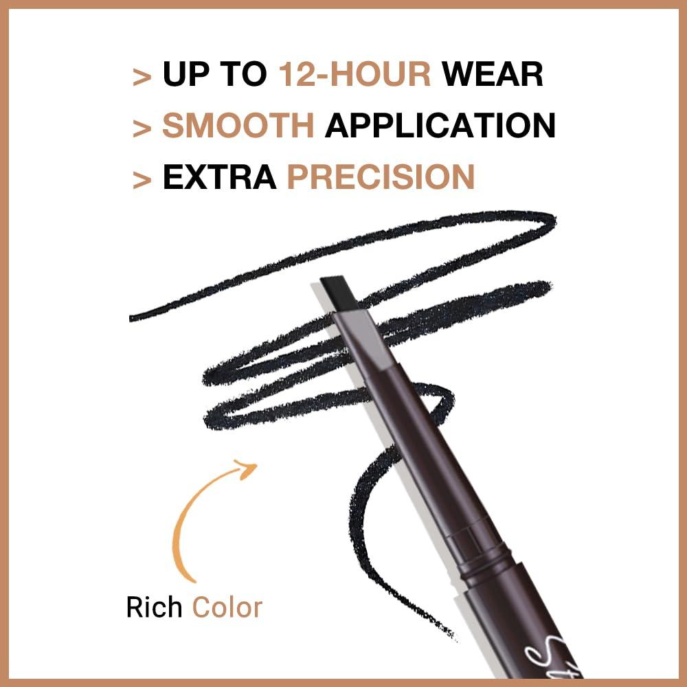 WanTuoluo 4 Pcs Ultimate Eyebrow Retractable Definer Pencils,Dual-Sided Natural Soft Textured Eyebrow Pencil, for Daily Look Eyebrow Makeup,Brow Brush,Fine Tip-Black