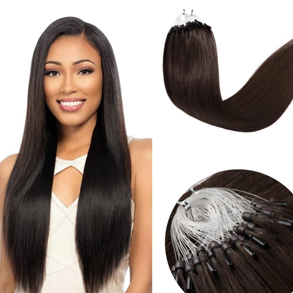 Senmy Senmy Microbead Hair Extensions Brown 24inch Invisible Micro Link Bead Extensions Human Hair 1g/strand 50g Dark Brown Hair Extensions Real Human Hair Micro Beads For Women