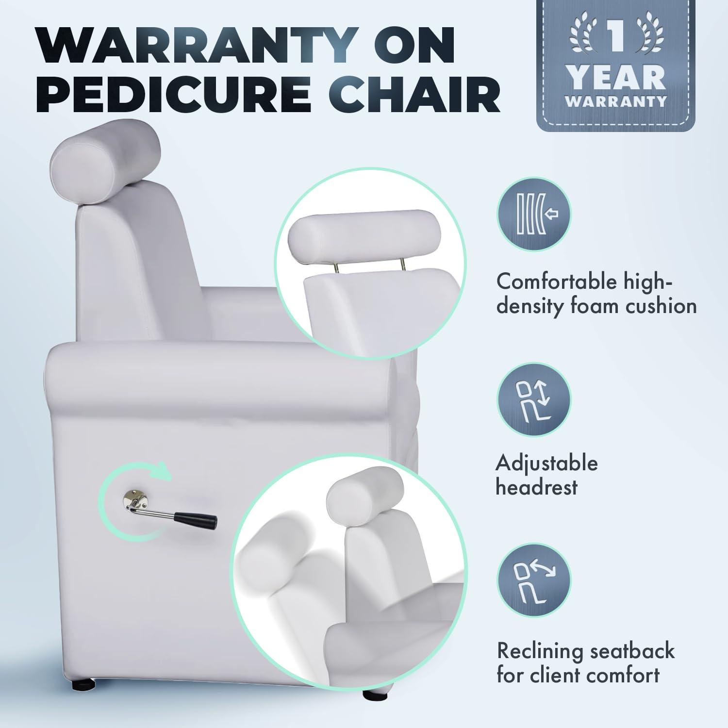 Buy-Rite Salon & Spa Equipment Buy-Rite Mona Lisa Plumb Free Pedicure Chair, No Plumbing Pedicure Station for Professional Spas and Salons, Reclining Backrest & Pull-Out Leg Rest (White), CHM-2320-5H-WHITE