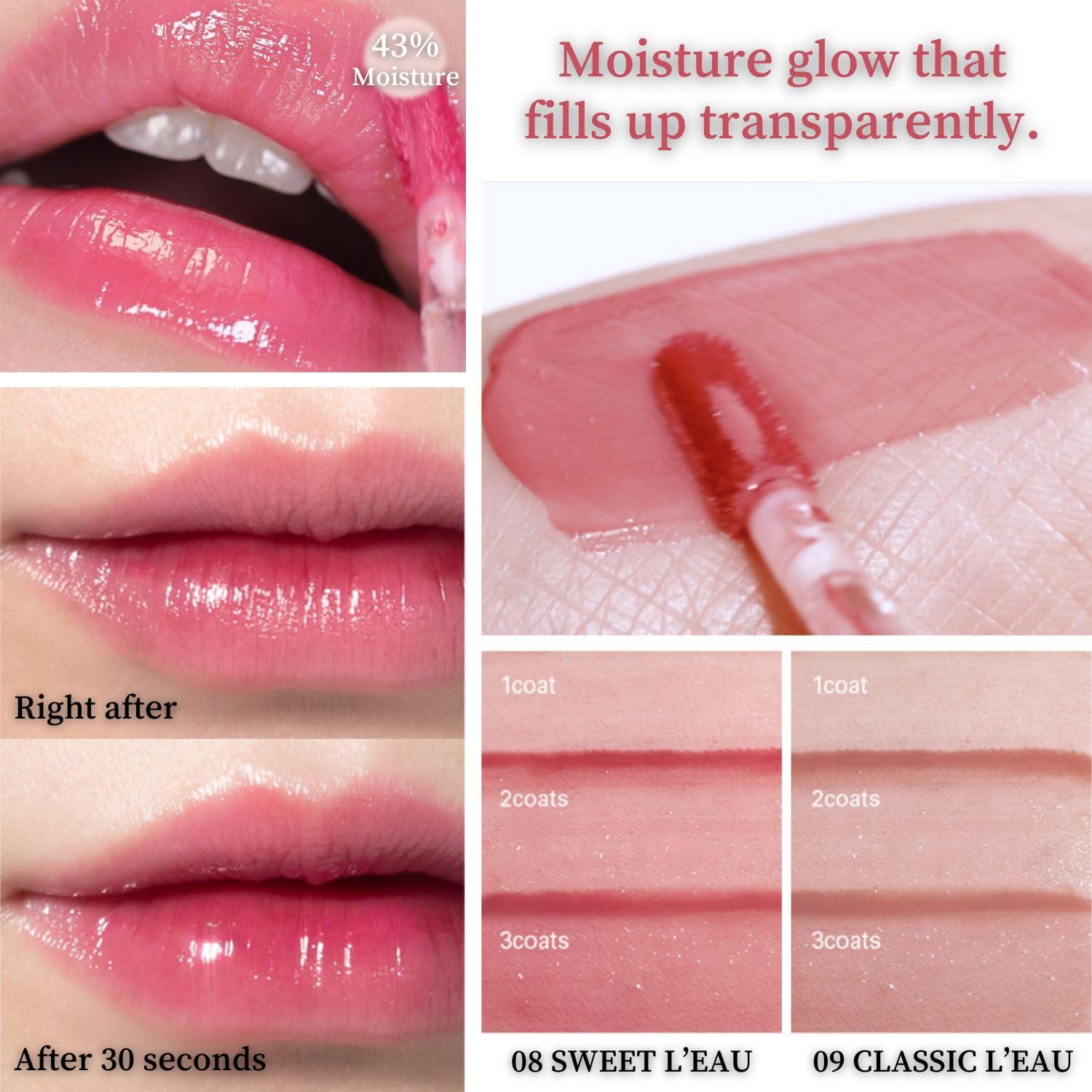 BBI@ BBIA BBIA LEAU Tint Glossy & Glow Lip Stain, Watery Lip Tint, Non-Sticky, High Shine Finish, Long-lasting, Moisturizing, Lightweight, Natural, Daily Use, Vegan, Korean Lip Makeup (01 GARDENIA L\'EAU)