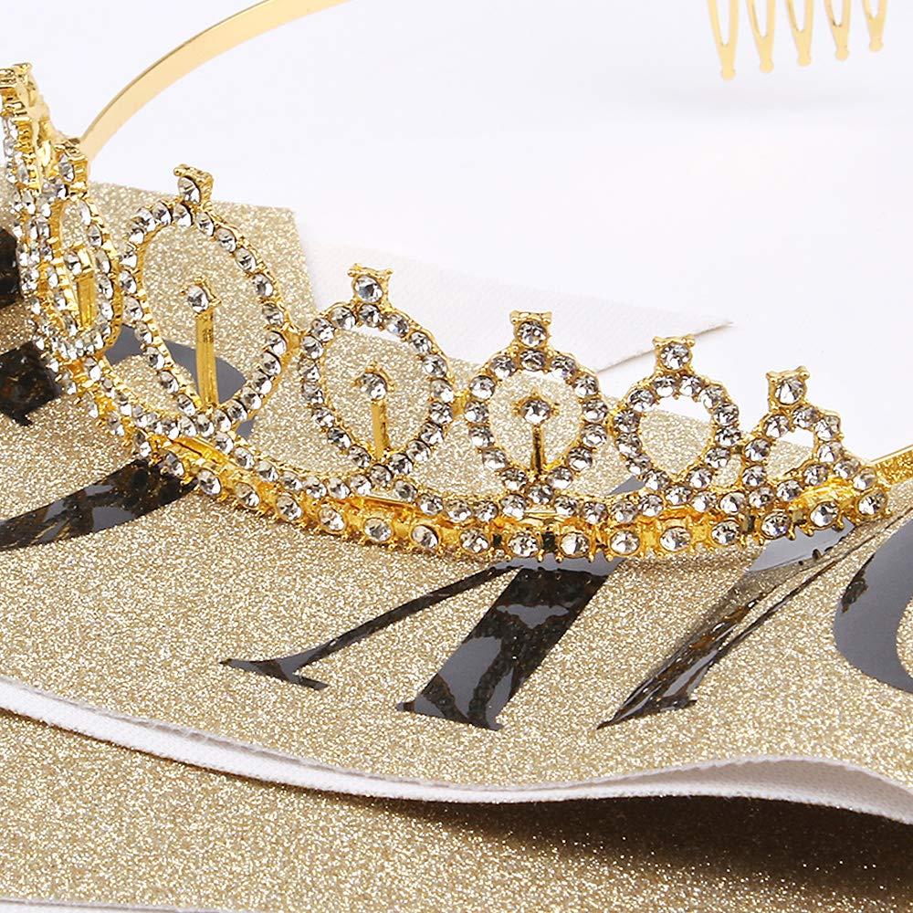 Didder Didder Birthday Crown, Gold Birthday Girl Sash & Rhinestone Tiara Set, Birthday Tiara Birthday Crowns for Women Birthday Sash and Tiaras for Women Girls Birthday Gifts Party Accessories