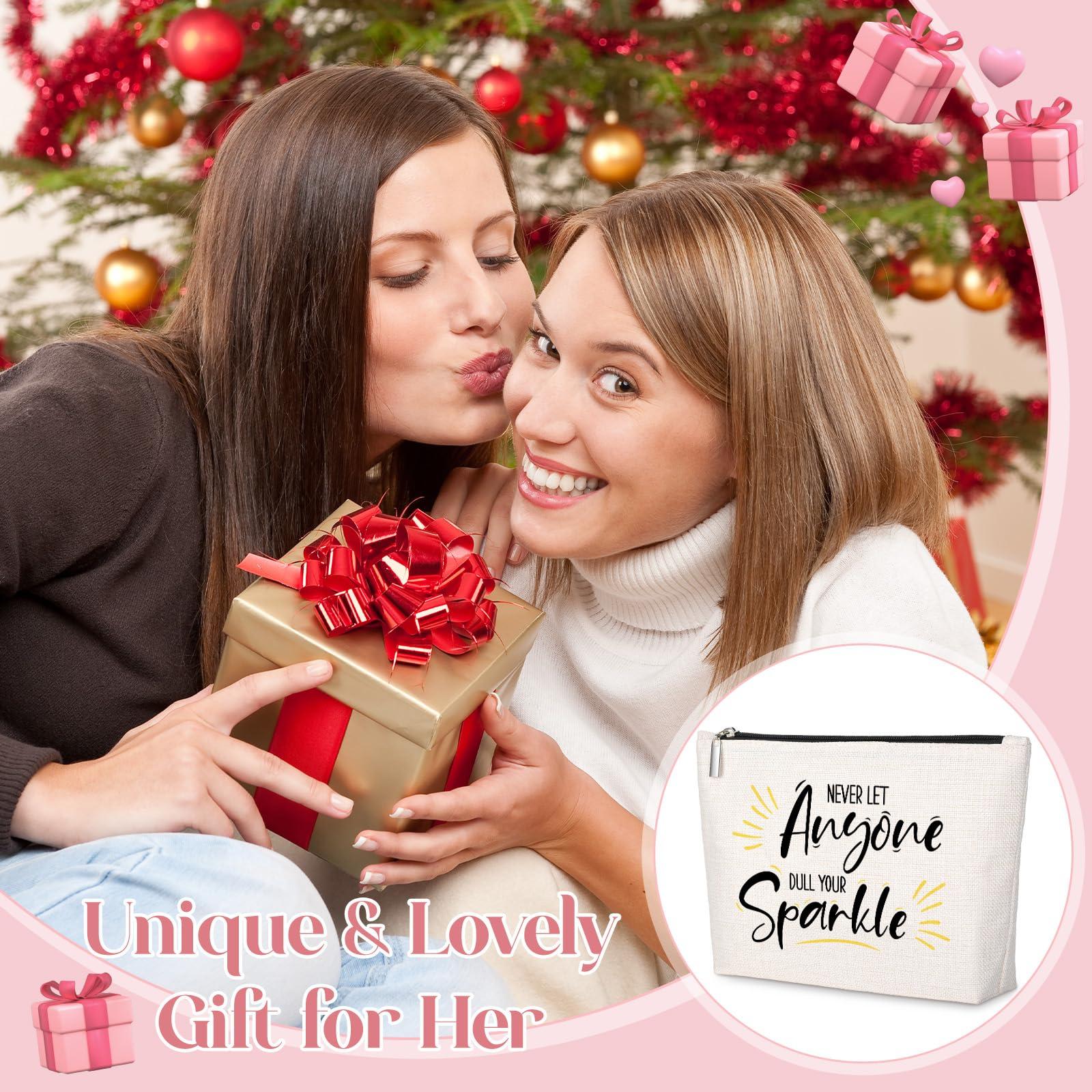 GevGuxLuo Inspirational Quote Gift for Women -Birthday Graduation Gift for Best Friend Sister -Makeup Bag Gift -Never Let Anyone Dull Your Sparkle