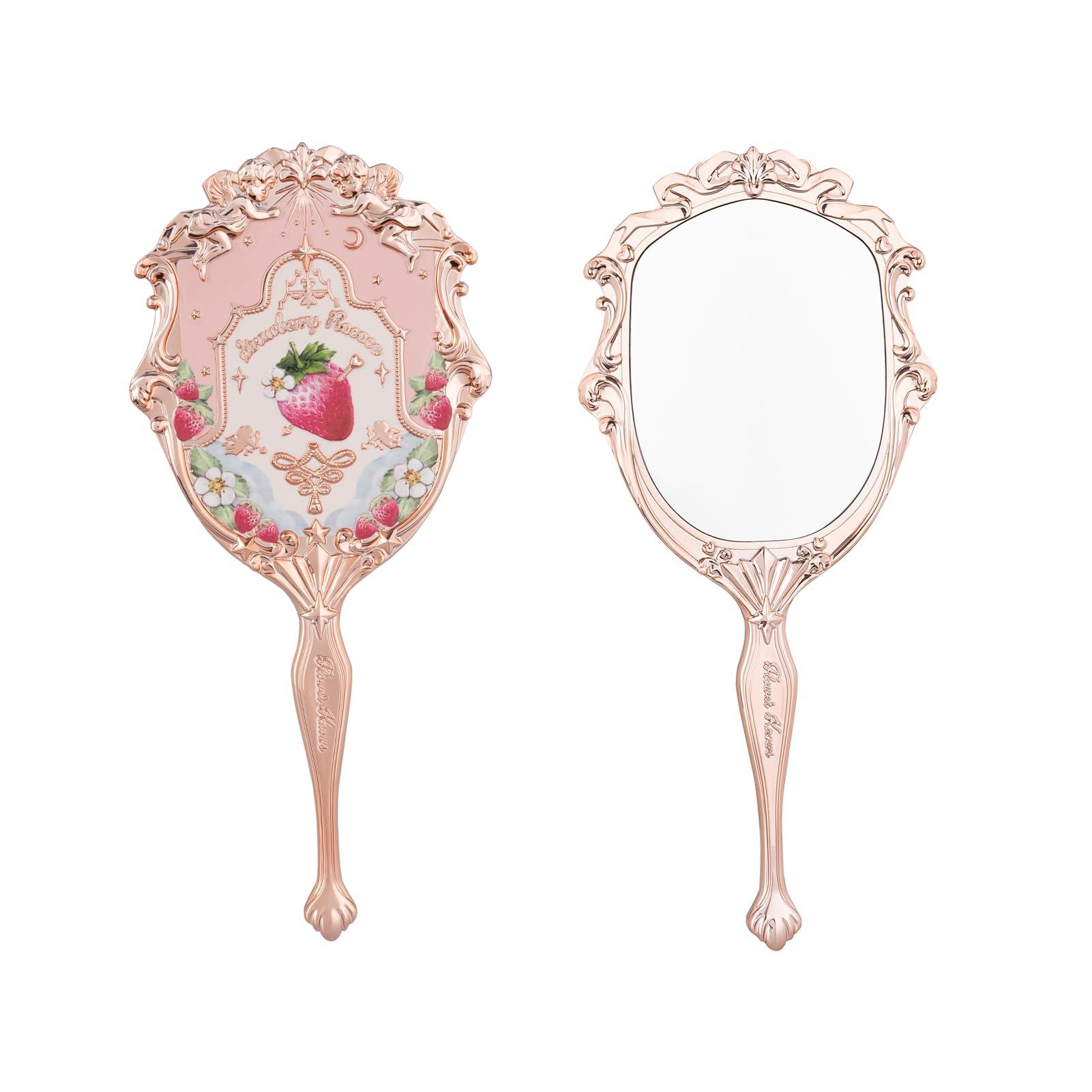Flower Knows Flower Knows Strawberry Rococo Handheld Mirror,Portable Vintage Mirror,Durable Metal Mirror,Cute & Aesthetic Princess Mirror,with Long Handle for Easy Holding,Gift for Girls(Soft Pink)