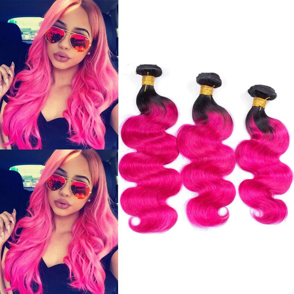 Tony beauty hair Tony Beauty Hair Peruvian Hot Pink Ombre Human Hair Body Wave Bundles Dark Roots #1B/Hot Pink Ombre Wavy Human Hair Weave Wefts Pink Ombre Hair Extensions 3/4 Bundles Lot (28 28 28)