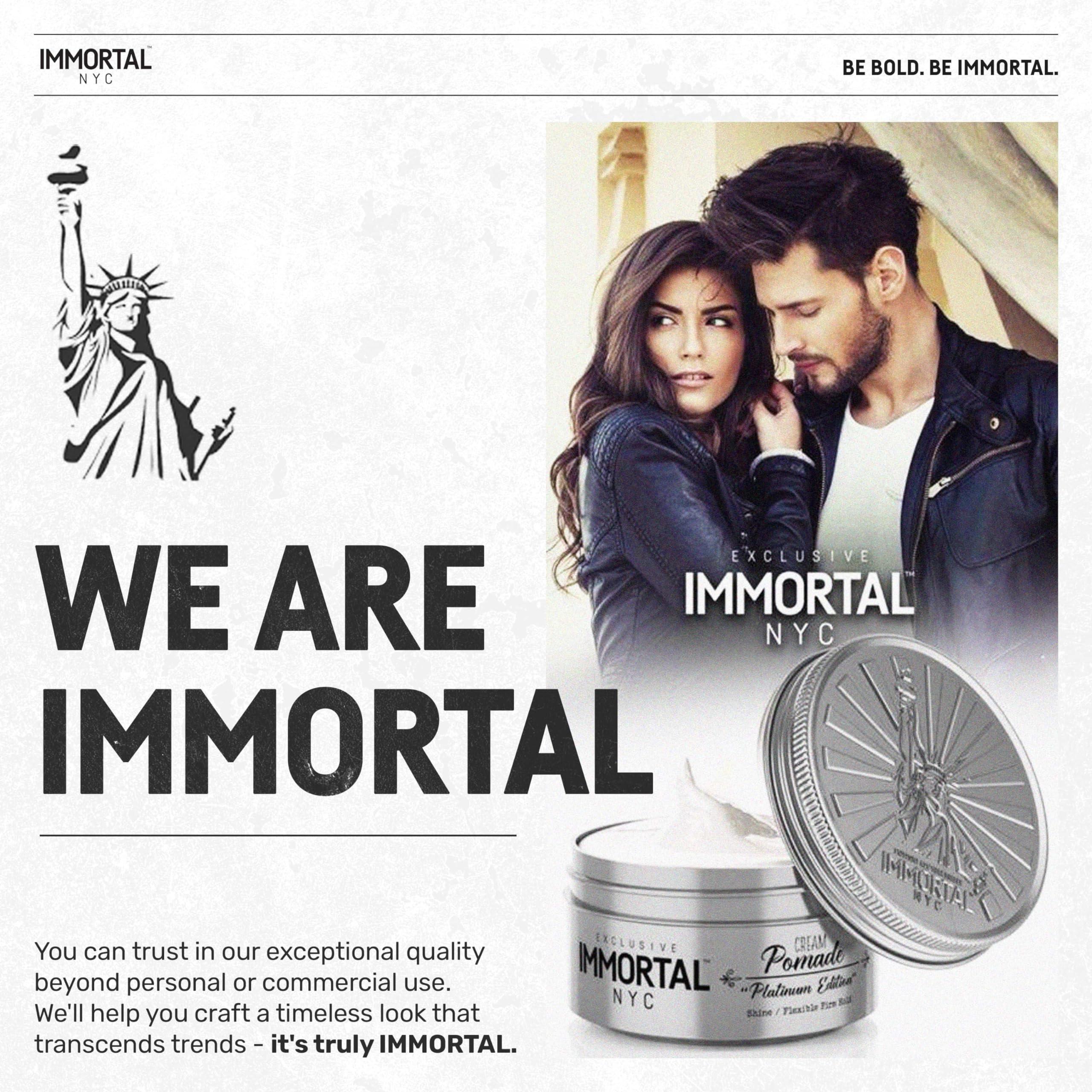 Immortal NYC Immortal NYC Hair Styling Cream Pomade Platinum Edition - Mens Water Based, No Residue Hair Balm - All Natural Pomade -Strong Firm Hold - Gel for All Hair Types