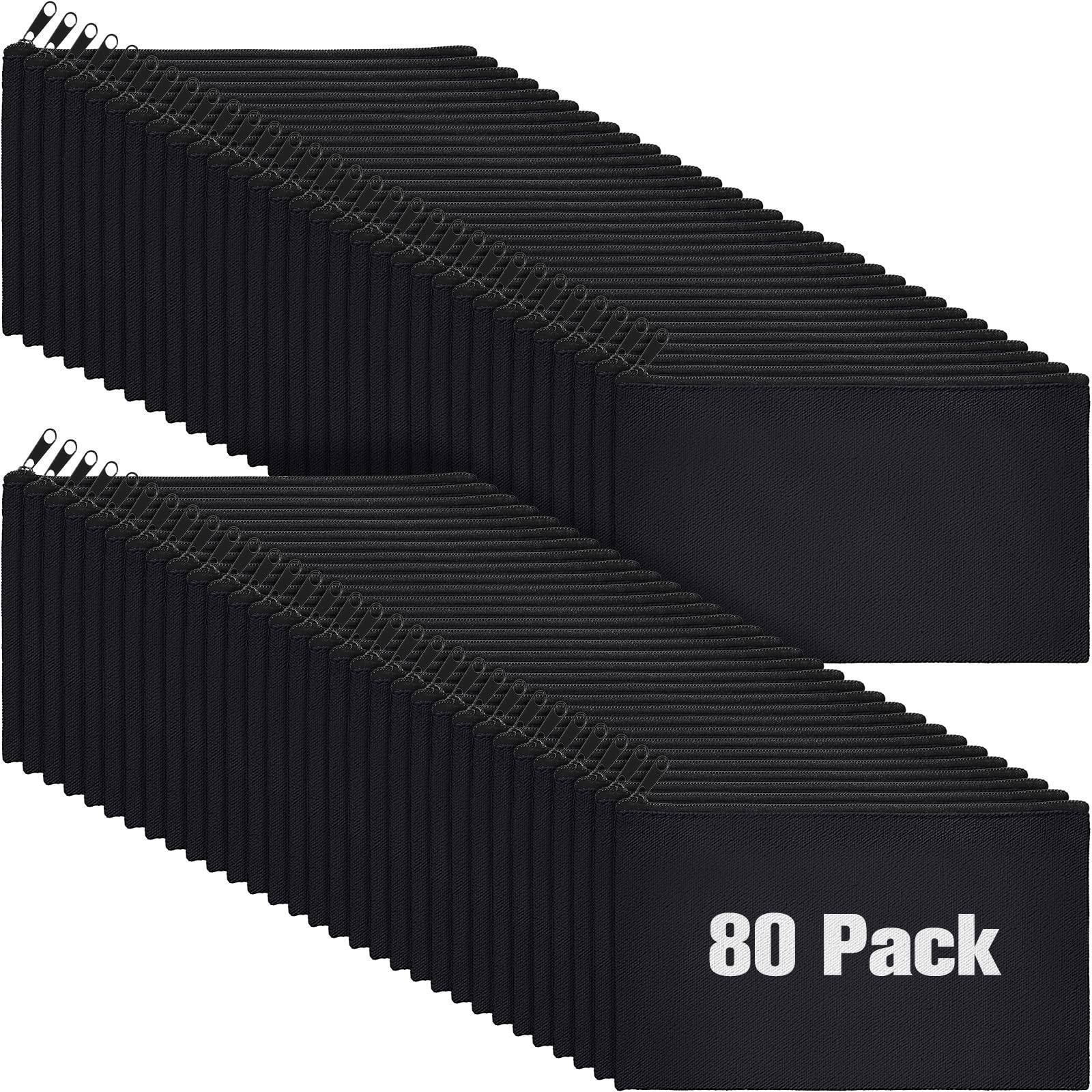 Reginary 80 Pack Canvas Zipper Makeup Bags Bulk Pencil Pouches Blank DIY Craft Canvas Cosmetic Bag Pouch with Zipper for Makeup Cosmetic Toiletry Stationary Storage (Black)