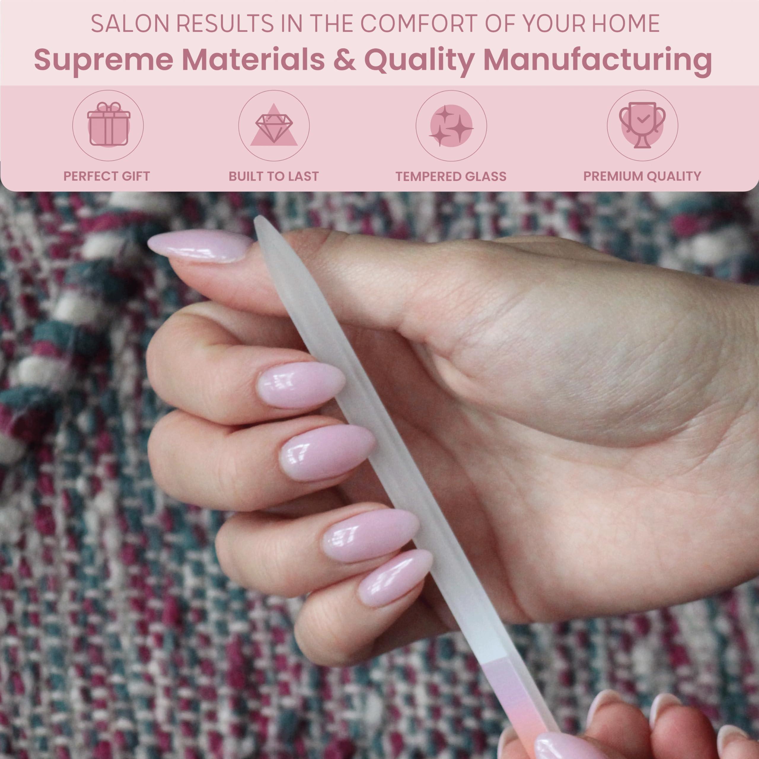 Malva Belle Best Crystal Glass Nail File for Women - Nail File & Travel Case - Nail File Set for Women - Heavy Duty Nail File for Natural Nails, Gel - Professional Nail Shaper - Sunset 3mm