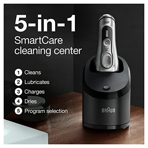 Braun Braun Electric Razor for Men, Waterproof Foil Shaver, Series 9 9390cc, Wet & Dry Shave, With Pop-Up Beard Trimmer for Grooming, Cleaning & Charging SmartCare Center and Leather Travel Case, Silver