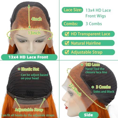 Azkiu Ginger Orange Lace Front Wigs Human Hair Straight Lace Front Wig 13x4 Hd Frontal Wigs Human Hair Pre Plucked With Baby Hair Ginger Wig Human Hair Lace Front Wigs for Black Women 150% Density 20Inch