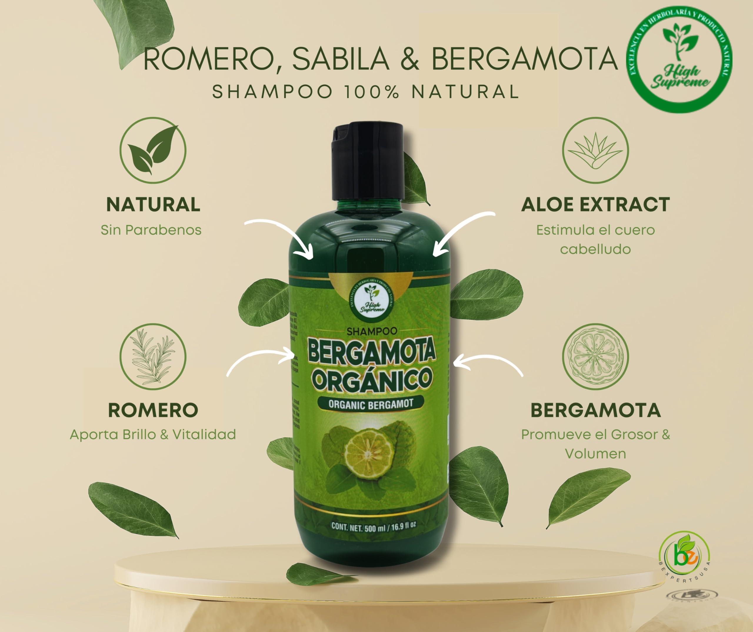 HIGH SUPREME HIGH SUPREME Shampoo organic bergamot (16.9 fl oz) with aloe vera & rosemary SHAMPOO ORGANICO BERGAMOTA con Sabila & Romero Cont. net. 500 ml