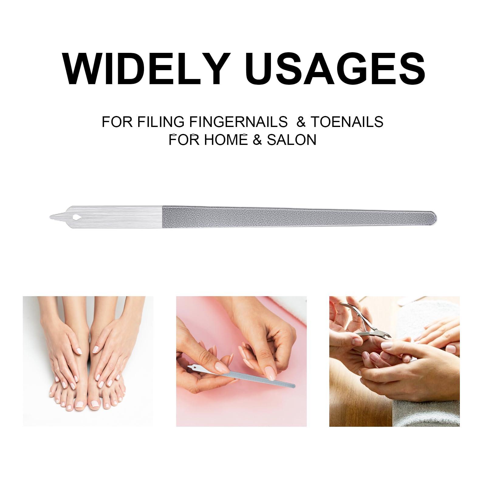 Mozeat Lens 6Pcs Metal Nail Files Nail File Diamond Dust for Natural Nails Stainless Steel Nail Files with Pointed Tip Non Slip Handle Fingernail Files Diamond Nail File for Salon and Home, 8 Inches