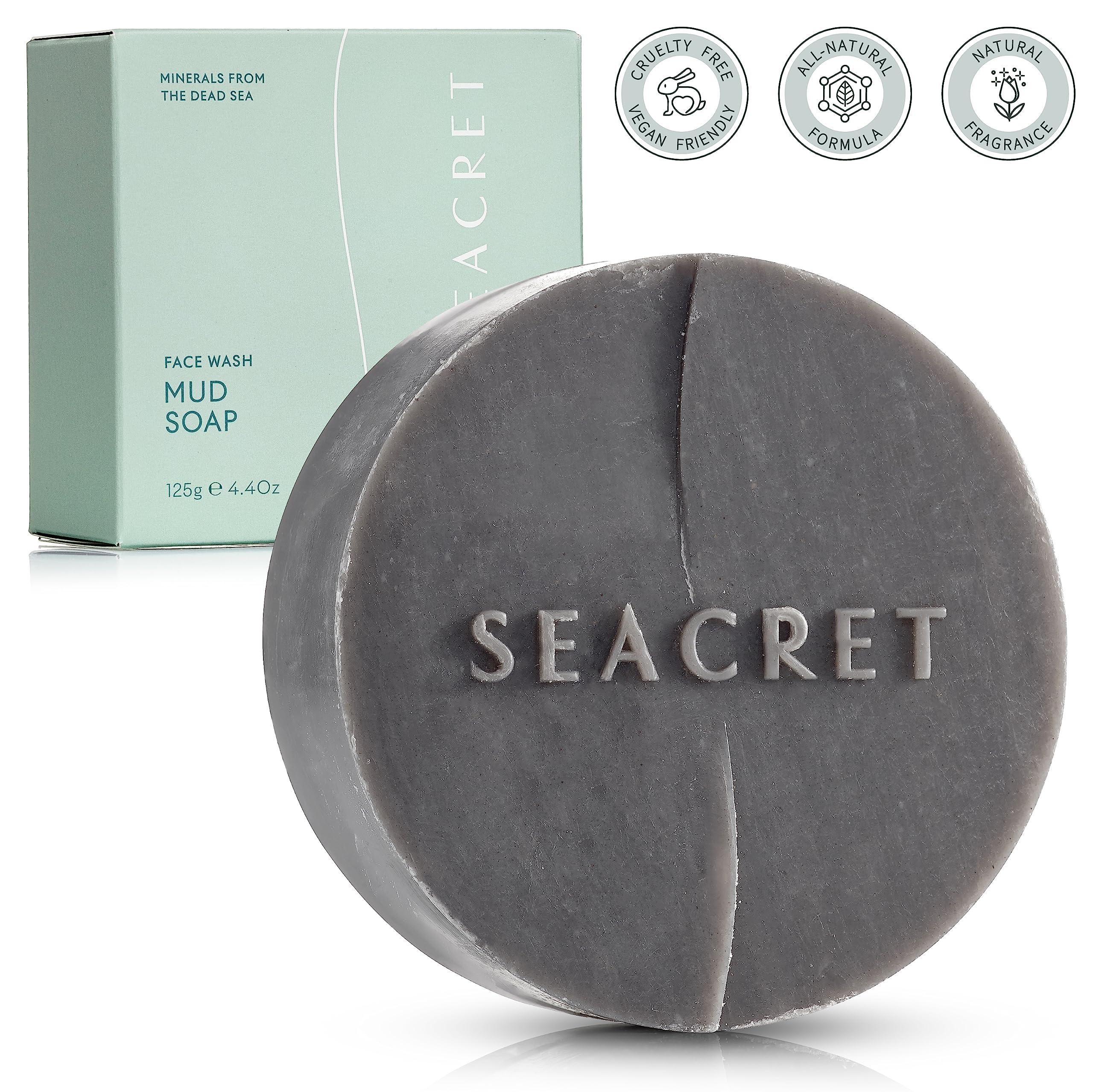 SEACRET SEACRET MUD SOAP BAR: All-Natural Black Mud Bar Soap, Enriched with Guinness Kernel Oil, Witch Hazel & Sea Salt for Cleaning, Exfoliating, Detoxifying Face & Body, Normal to Oily Skin, 4.4 Oz