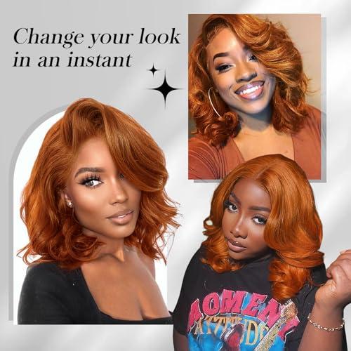 Tinashe Tinashe Glueless Wigs Human Hair Pre Plucked Pre Cut Reddish Brown Loose Body Wave Short Wig 65 Lace Pre-Bleached Knots HD Lace Front Wigs Human Hair for Black Women (#33 Reddish Brown - 14 inch)