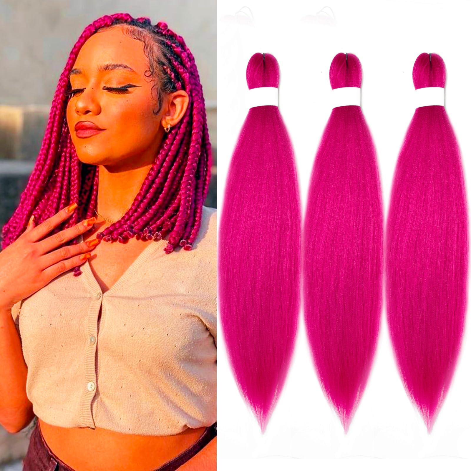 Ai Yuchen Ai Yuchen Kids Pink Braiding Hair Pre Stretched Short Braiding Hair Extensions for Braiding Box Braids Knotless Prestretched Braiding Hair 16 Inch