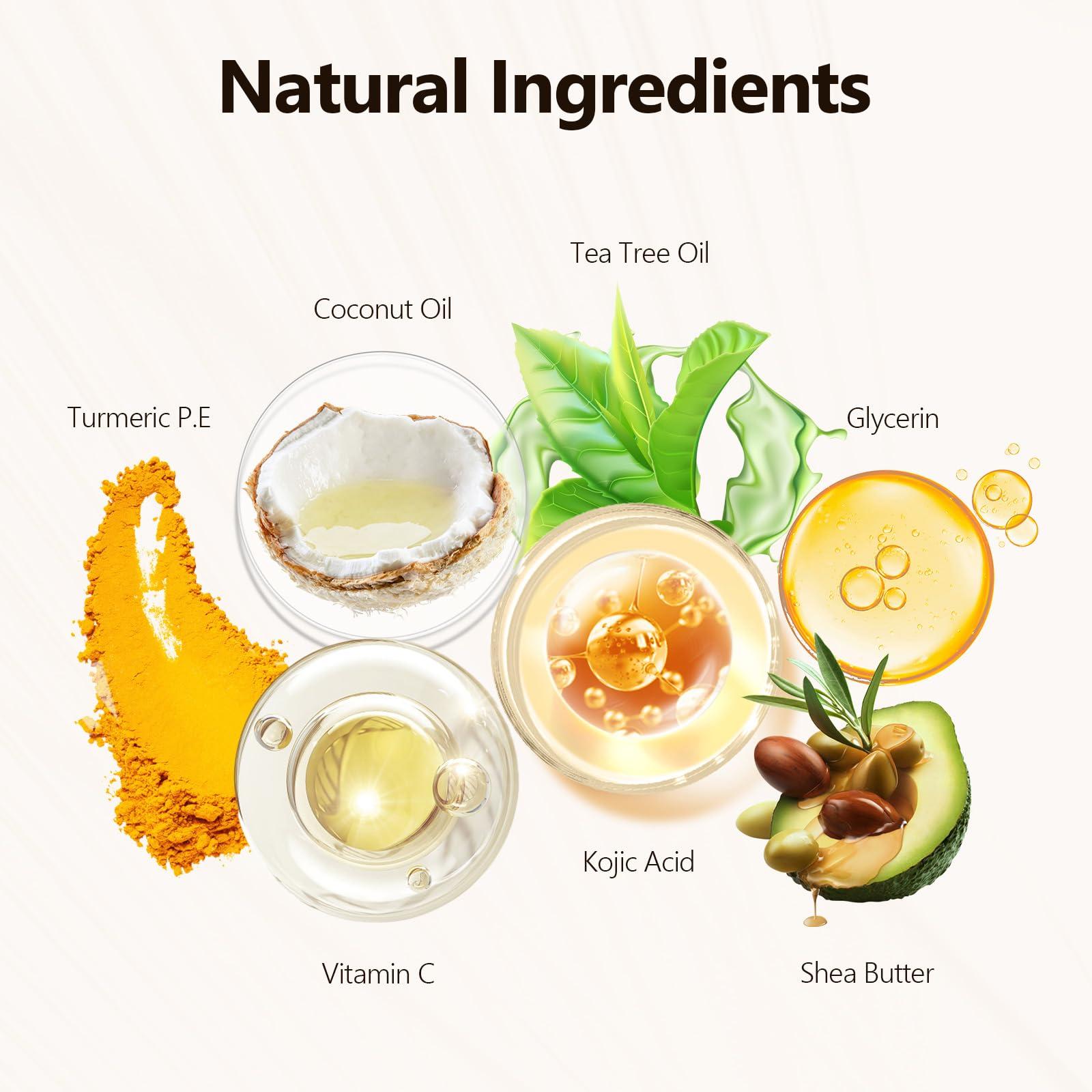 PALFICAB PALFICAB Kojic Acid Soap, Turmeric Soap Bar for Dark Spots, Skin Brightening Soap with Tea Tree Oil, Shea Butter, Coconut Oil & Vitamin C, Women Mens Bar Soap for Face Body - 3.5 oz