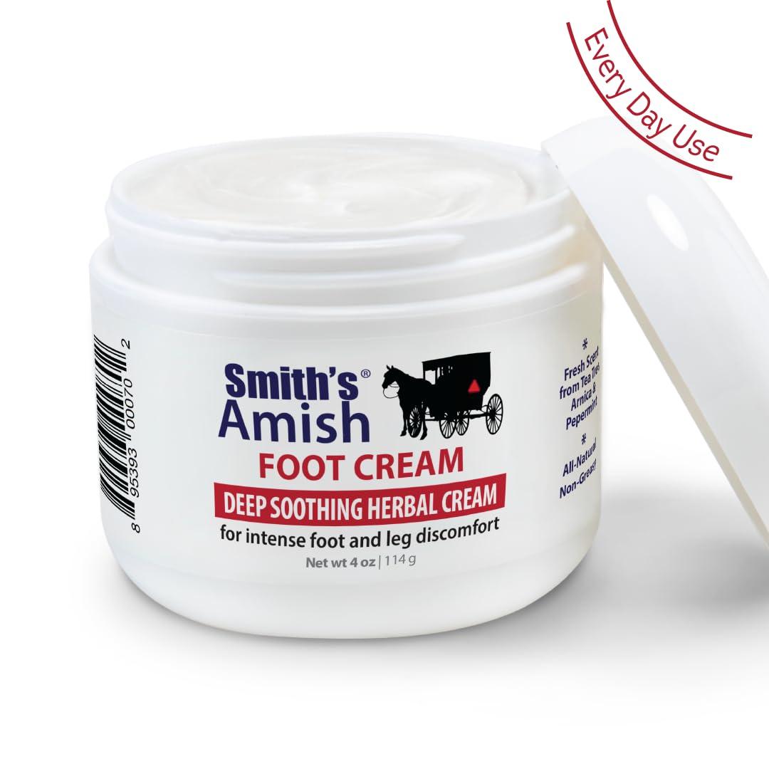SMITH'S AMISH SMITH'S AMISH Foot Cream (4 oz.) Deep Soothing Herbal Cream for Intense Foot and Leg Discomfort including Burning, Cramping and Restlessness Sensations