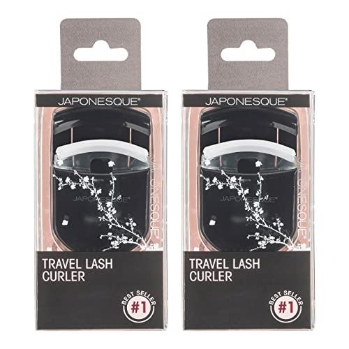 JAPONESQUE JAPONESQUE Travel Eyelash Curler, Black, Pack of 2 - Plastic Eyelash Curlers for Travel Makeup - Comes with Bonus Replacement Lash Pad - 2 Pack