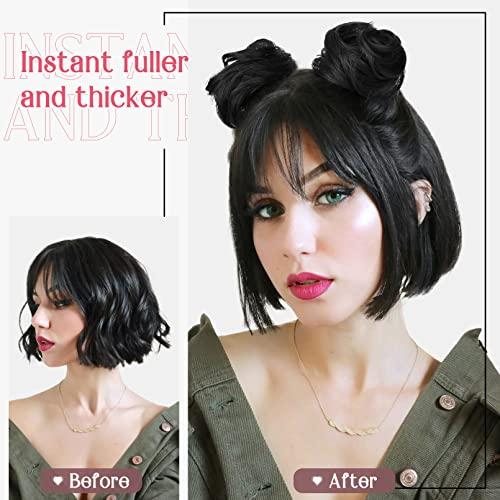 HOOJIH HOOJIH Messy Bun Hair Piece 2 PCS Space Buns Hair Piece Claw Clip in Hair Bun Extensions Hair Accessories Updo Hairpieces for Women Girls - Natural Black