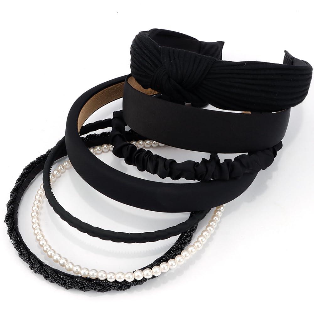 AHONEY AHONEY 7 Pack Black Headbands for Women Girls Headbands Non Slip Hairbands Cute Hair Accessories Multi-style Headband Pack Diademas Para Mujer (Black)