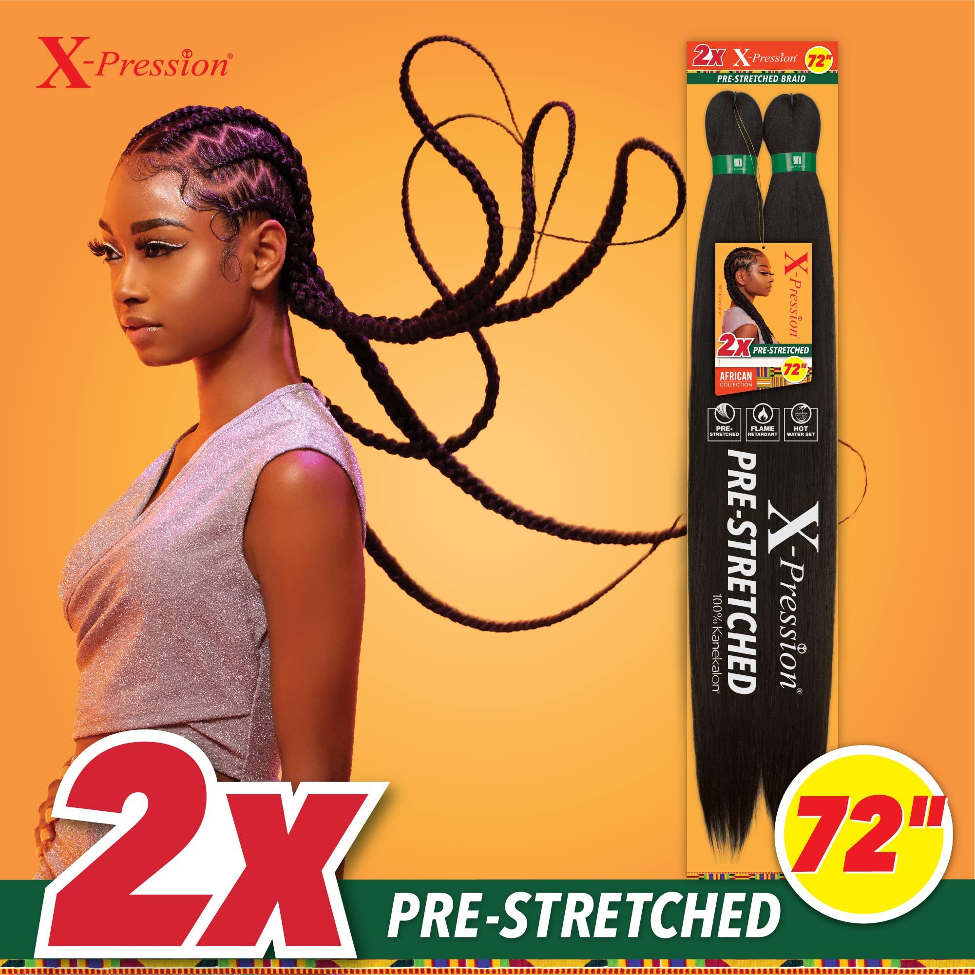 Sensationnel Sensationnel X-pression prestretched braiding hair - 2x xpression 72 inch all kanekalon flame retardant synthetic braid in hair extensions - 2X 72 Inch (1 pack, BG)
