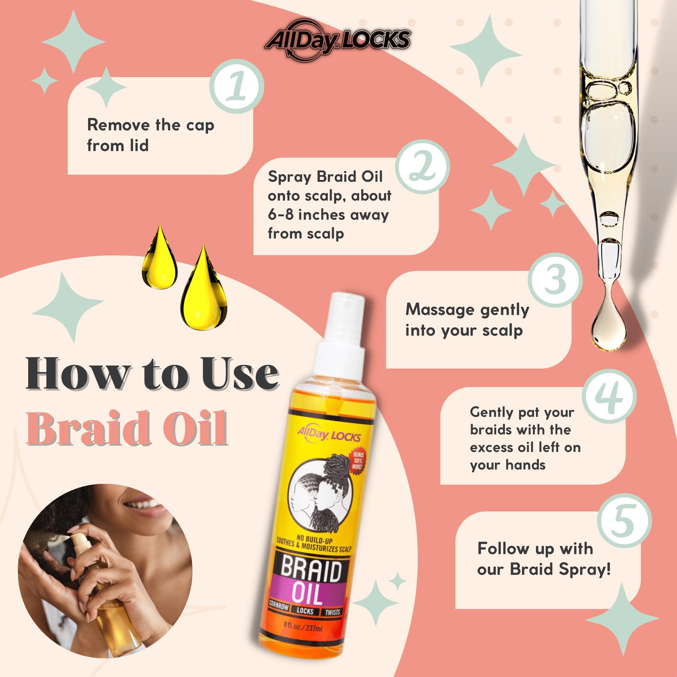 AllDay Locks AllDay Locks Braid Oil | Soothes, Moisturizes Dry & Itchy Scalp | Nourishing, Soothing, Protecting Oil | Rejuvenates & Refreshes Braids, Locks, Twists, Cornrows | 8 oz