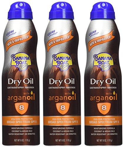 Banana Boat Banana Boat Tanning Dry Oil Clear Spray Sunscreen SPF 8, 6oz | Tanning Sunscreen Spray, Banana Boat Dry Oil, 8 SPF Tanning Oil, Dry Tanning Oil Spray, Oxybenzone Free Sunscreen, 6oz (Pack of 3)