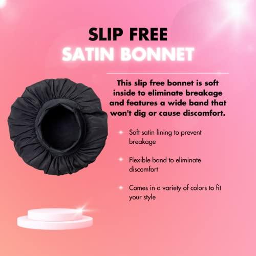 Thank God It's Natural tgin Slip Free Satin Bonnet for Women - Protective - Wavy - Natural Hair - Curly Hair - 3 Pack (Pink, Black, Leopard Print)