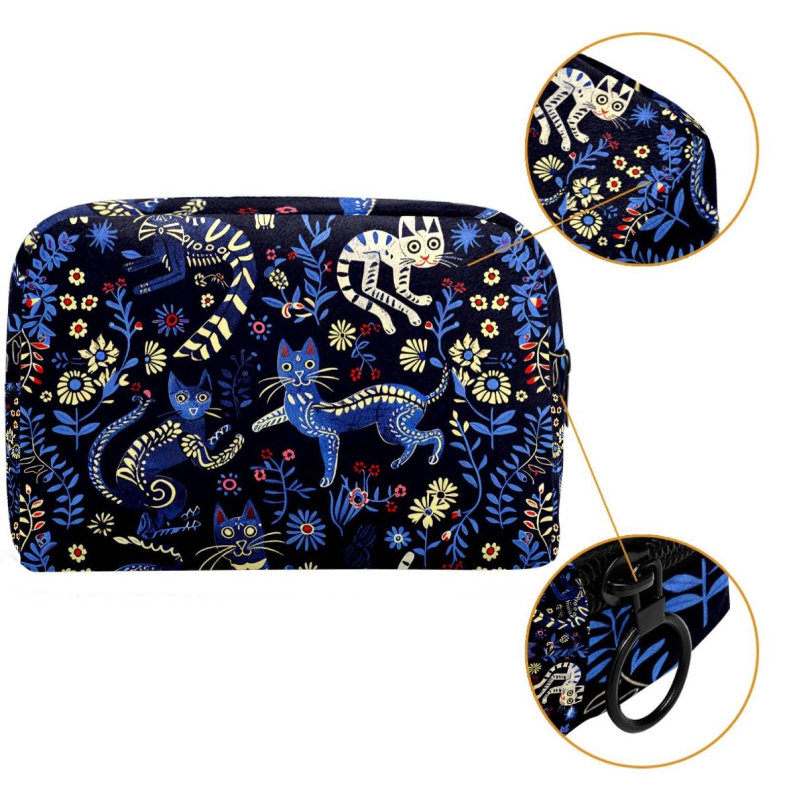 WOSHJIUK WOSHJIUK Makeup Bag Small,Makeup Travel Bag,Cat Skeleton Flower Skull,Makeup Organizer Bag