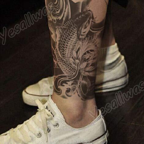 Yesallwas Yesallwas Temporary Tattoo for women for Men, 6 Sheets koi Fish Tattoos, Lotus, Gold carp,black fashion tattoo Body Stickers Arm Shoulder Chest & Back Make Up
