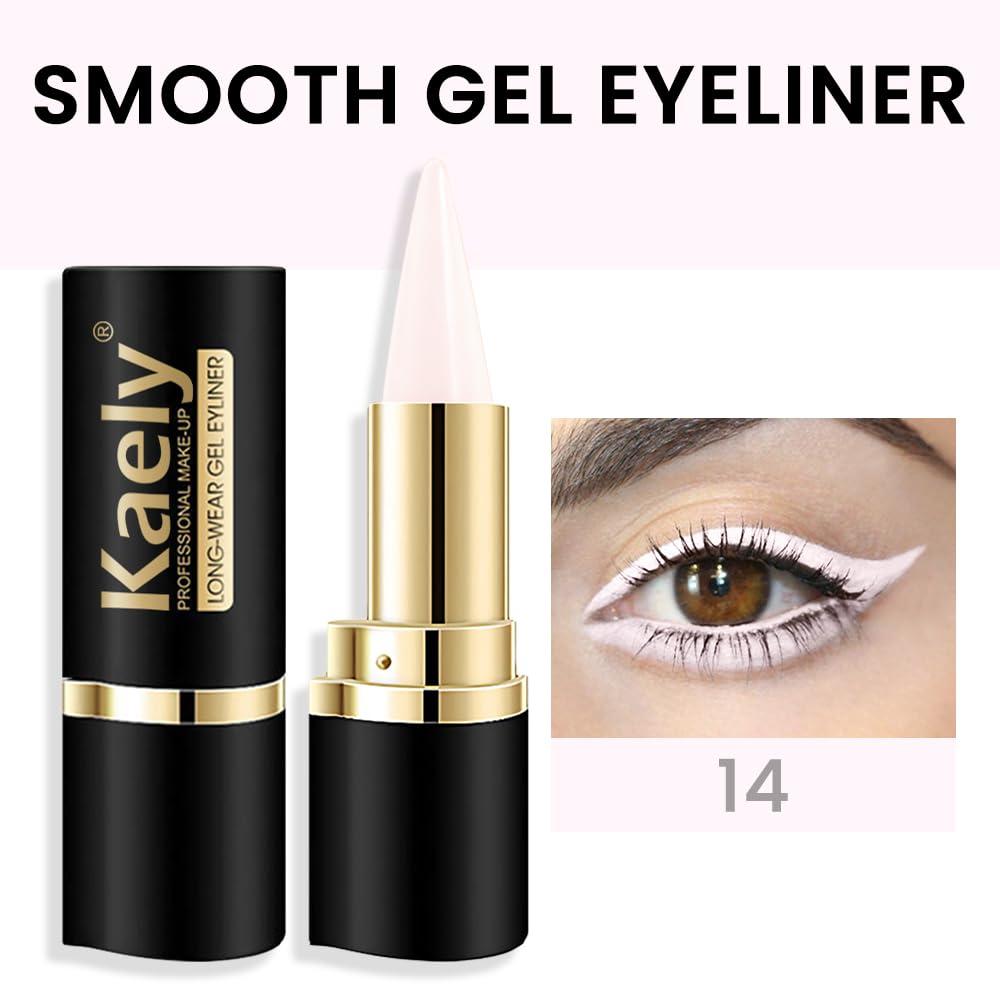 Kaely Kaely Quartz Queen White Gel Eyeliner Pencil, Natural Cream Eye Liner Waterproof Smudge Proof, Matte Waterline Eyeliner Eyeshadow Stick, Brighten Eye Makeup, Vegan & Cruelty-Free, 14