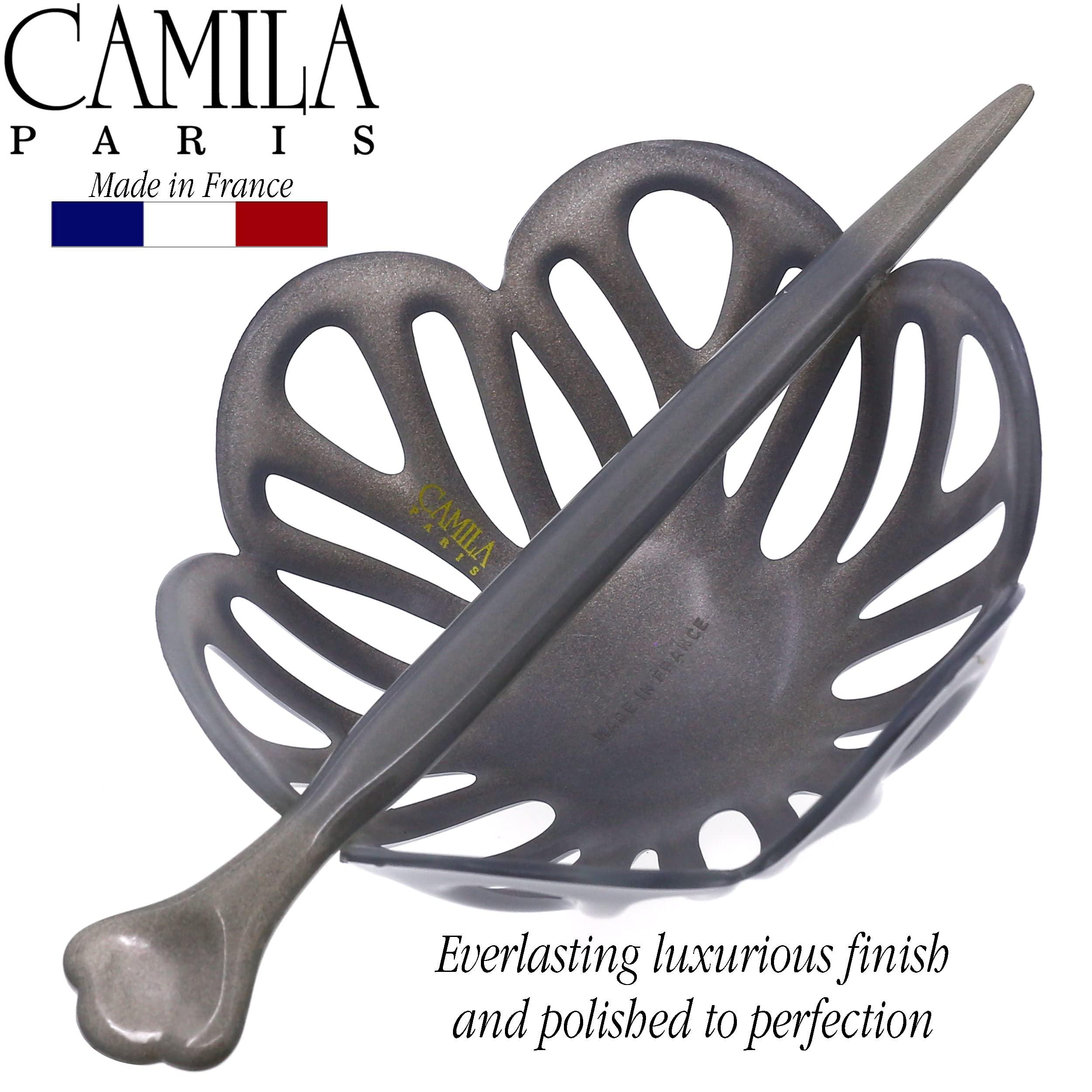 Camila Camila Paris CP3145 French Hair Bun Clip Maker Cover Cap Holder, Gray, Round Dome Bun Hair Clip for Women Hair Updo, Styling Hair Bun Accessories for Women, No Slip and Durable, Made in France