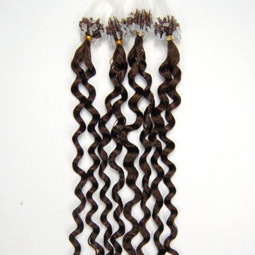 Yotty Yotty Remy Human Hair Extensions Easy Loop Micro Rings Bead Tip Curly Hair (04 Medium Brown)