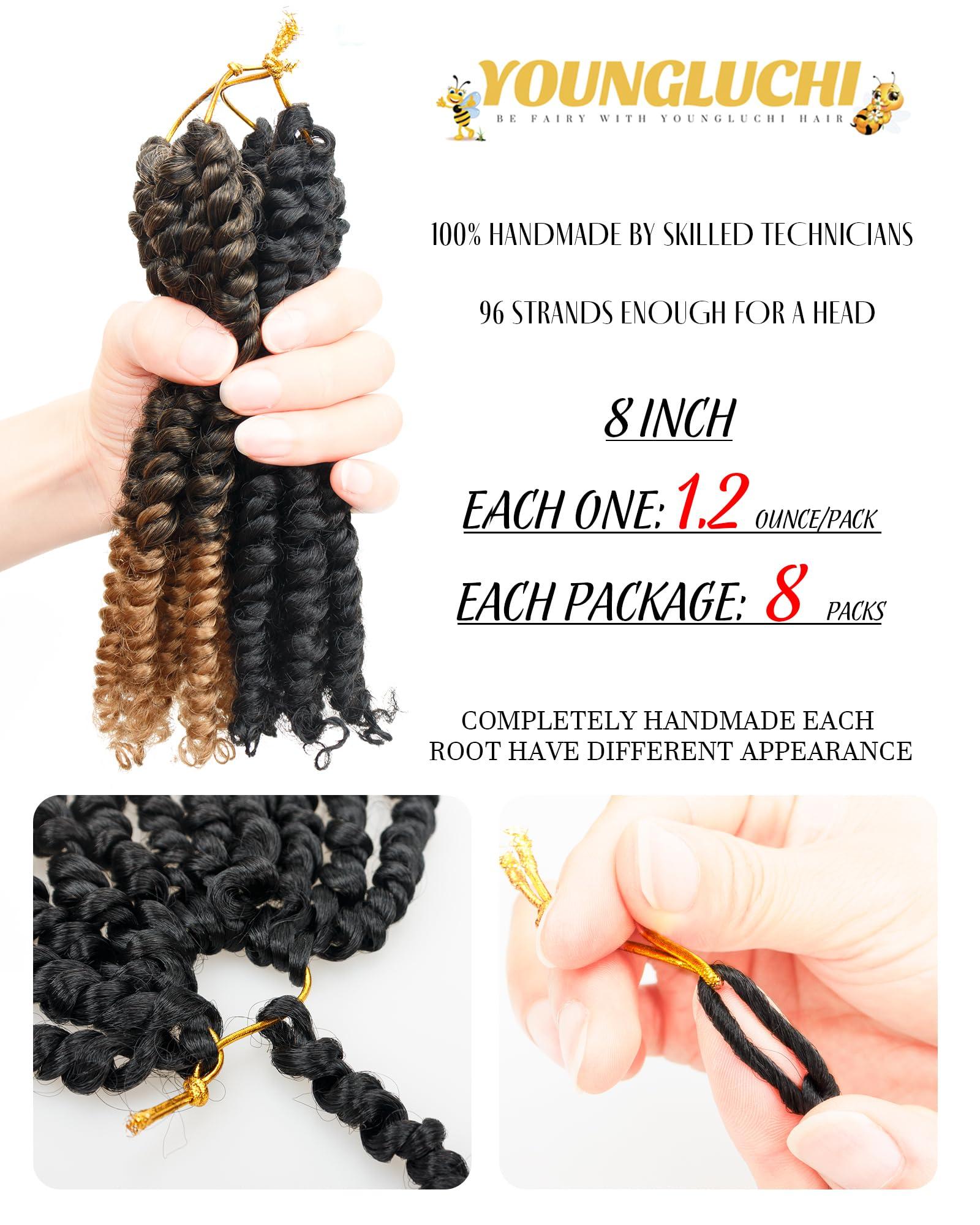youngluchi Passion Twist 8 Inch Crochet Hair-Mixed Color Combo Pack(6 packs 1B+2 packs T1B/27),Pre-twisted Pre Looped Soft & Bouncy Synthetic Braided Hair Extensions For Black Women (8 Inch-8 Packs,1B+T27)