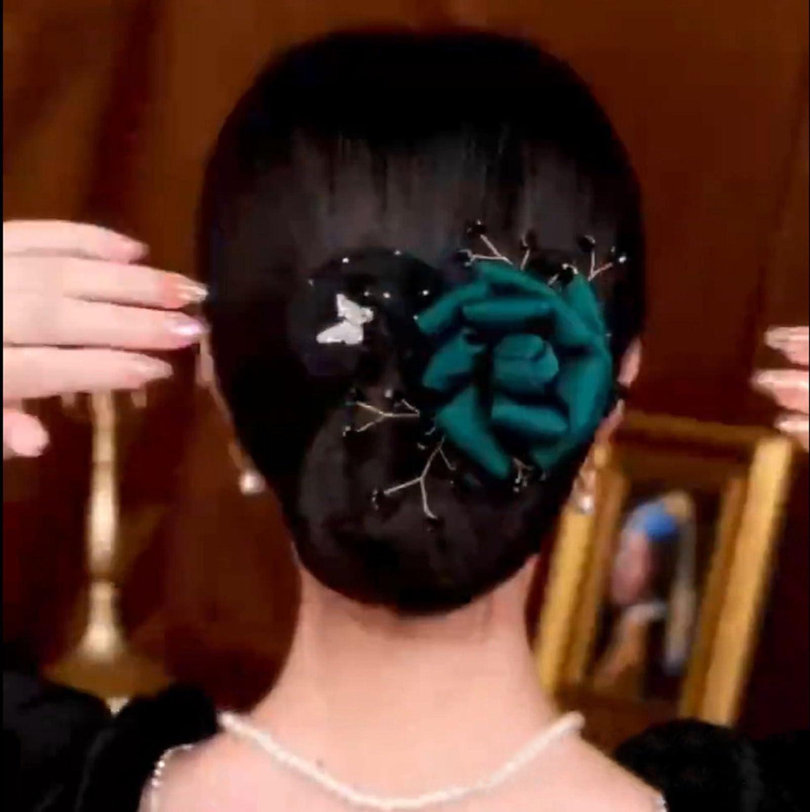 JASUBAI Insstyle Flower Hair Bun Roller, Hand Embroidered Flowers Deft Bun, Lazy Hair Curler Deft bun Maker, Flower Hair Bun Roller Butterfly Hair Bun Maker for Long Thick Hair Accessories (D6)