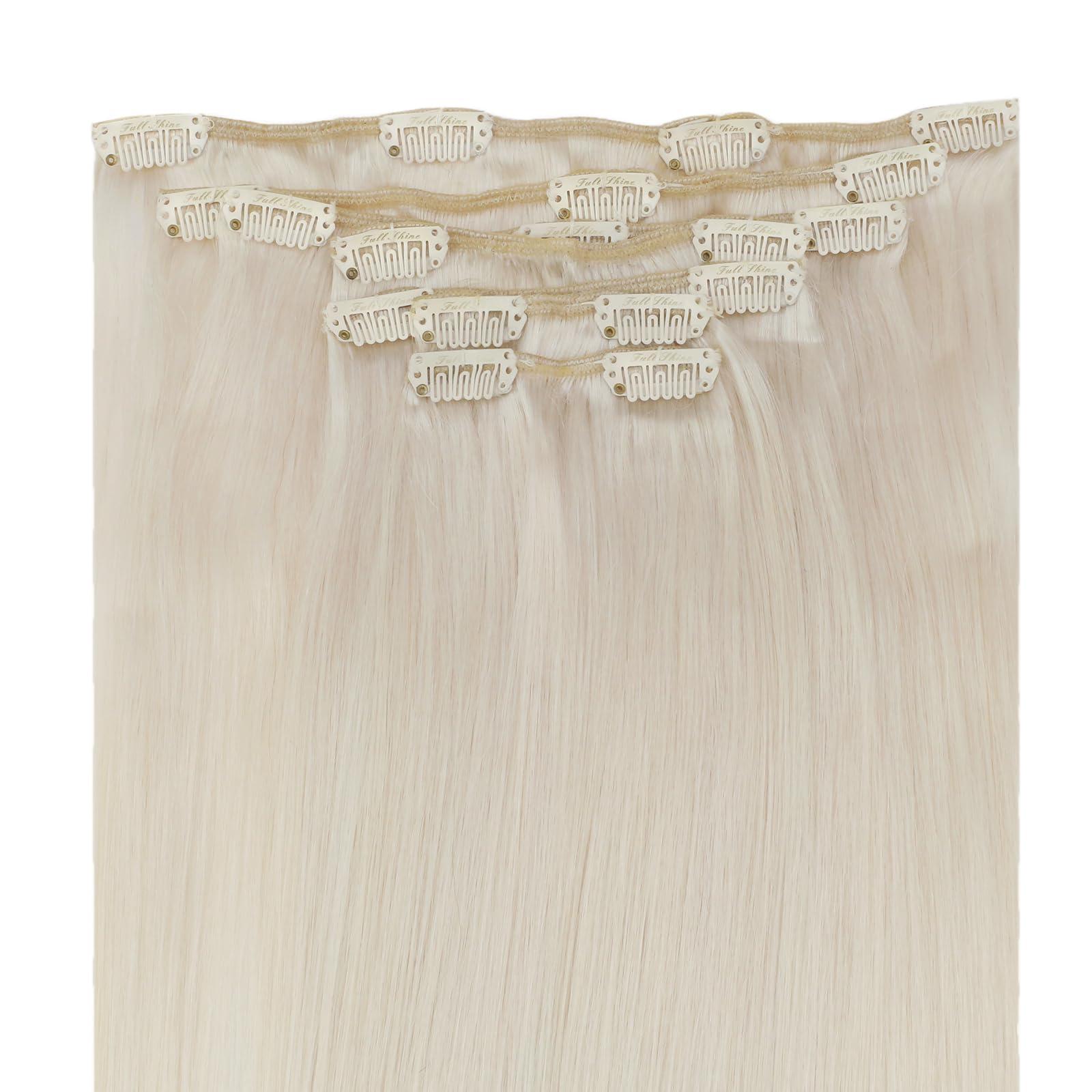 Full Shine Full Shine White Blonde Hair Extensions Clip in Human Hair 10 inch #1000 White Blonde Clip in Hair Extensions Real Human Hair Straight Remy Hair Extensions Full Head 7pcs/100g
