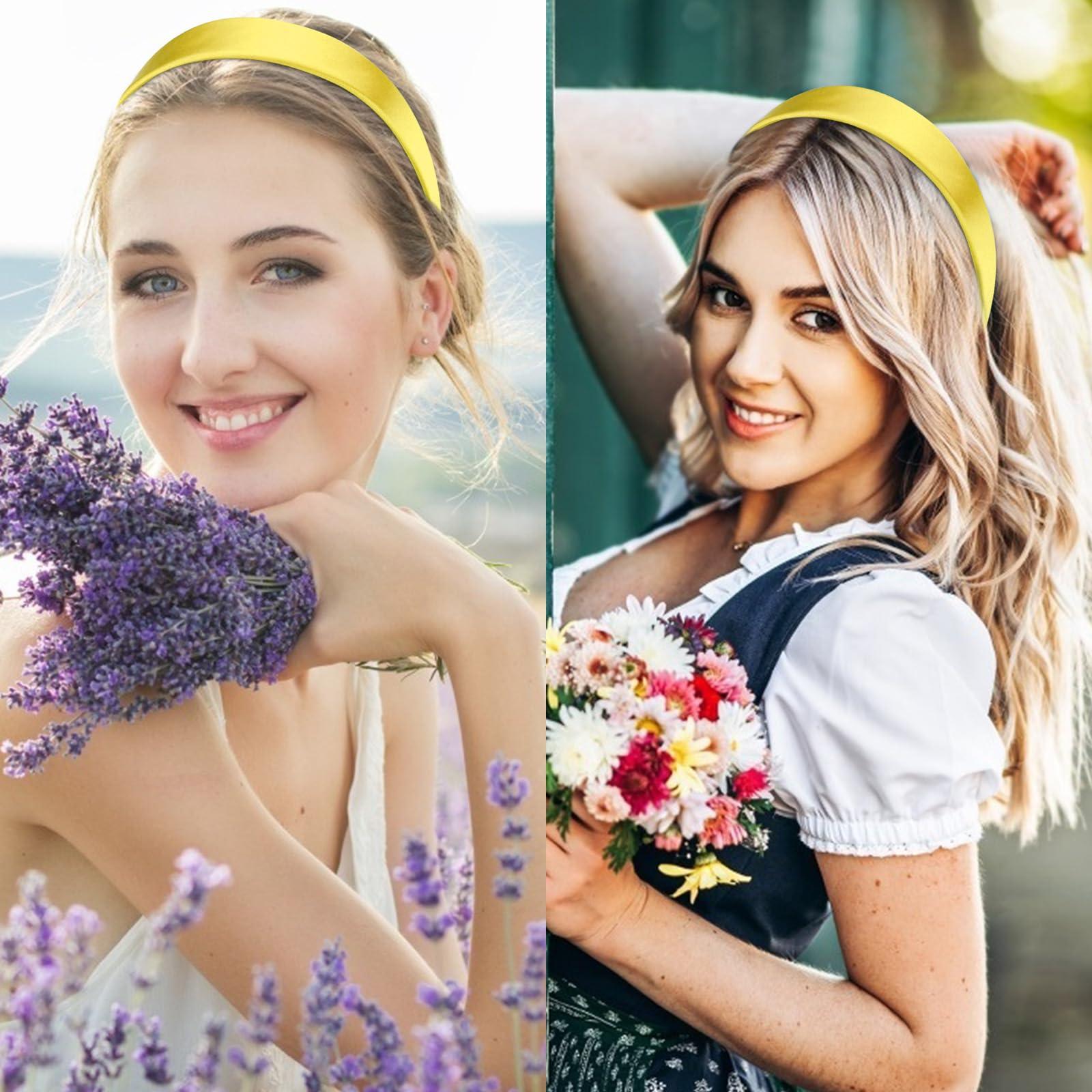 VELSCRUN VELSCRUN Yellow Headband for Women Girls 1.6 Inch Wide Headbands Satin Head Bands for Womens Hair Solid Simple Holiday Hair Bands Cosplay Halloween Hair Accessories Gifts for Mothers Sisters