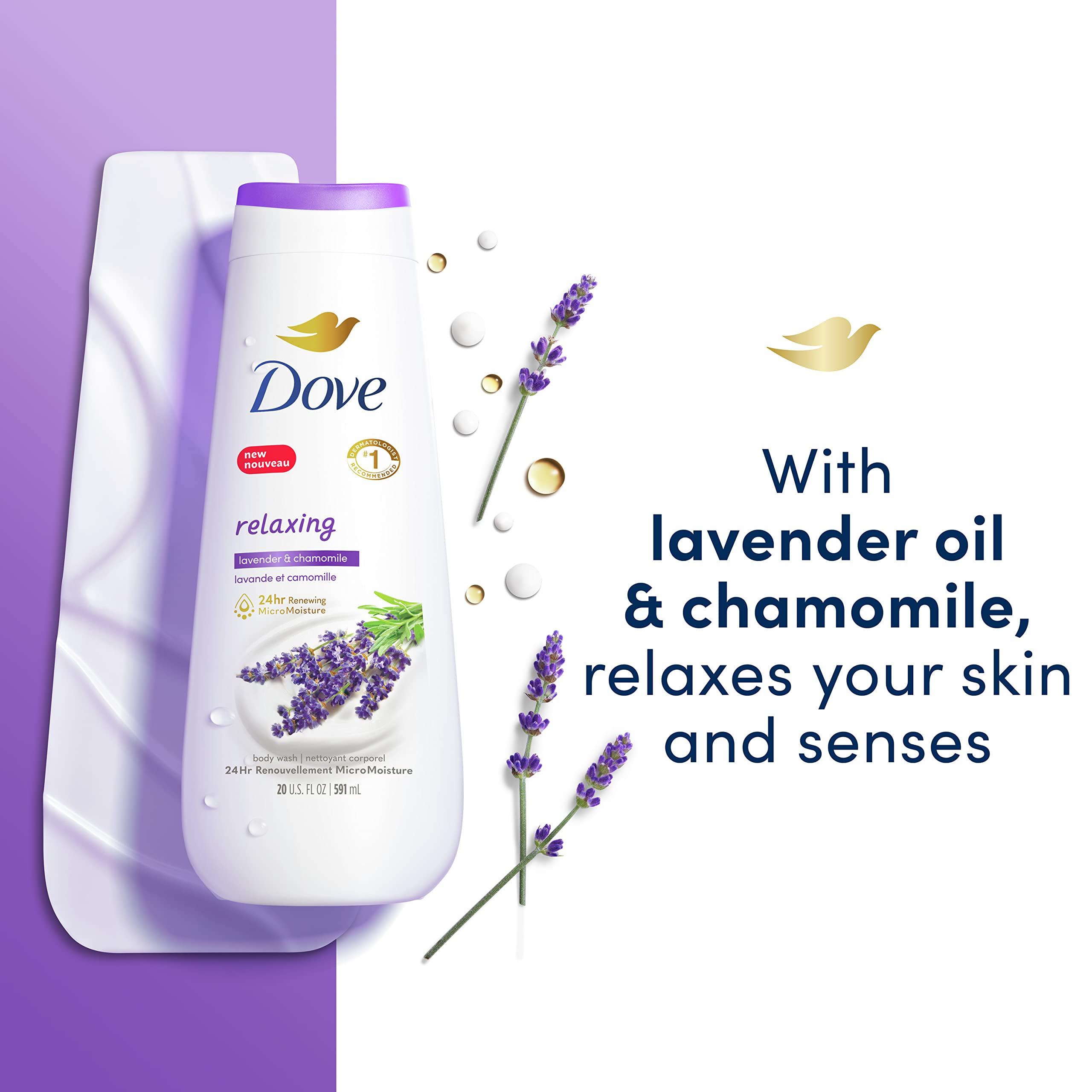 Dove Dove Body Wash 4 Count Relaxing Lavender Oil & Chamomile for Renewed, Healthy-Looking Skin Gentle Skin Cleanser with 24hr Renewing MicroMoisture 20 oz