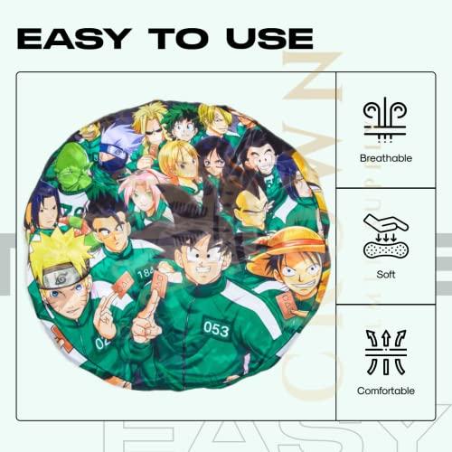 FOR KINGS. BY KINGS CROWN LMTD SUPPLY Large Silky Design Anime Bonnet with Elastic Soft Band Adjustable Women and Men, Comfortable Satin Fabric, SquidB