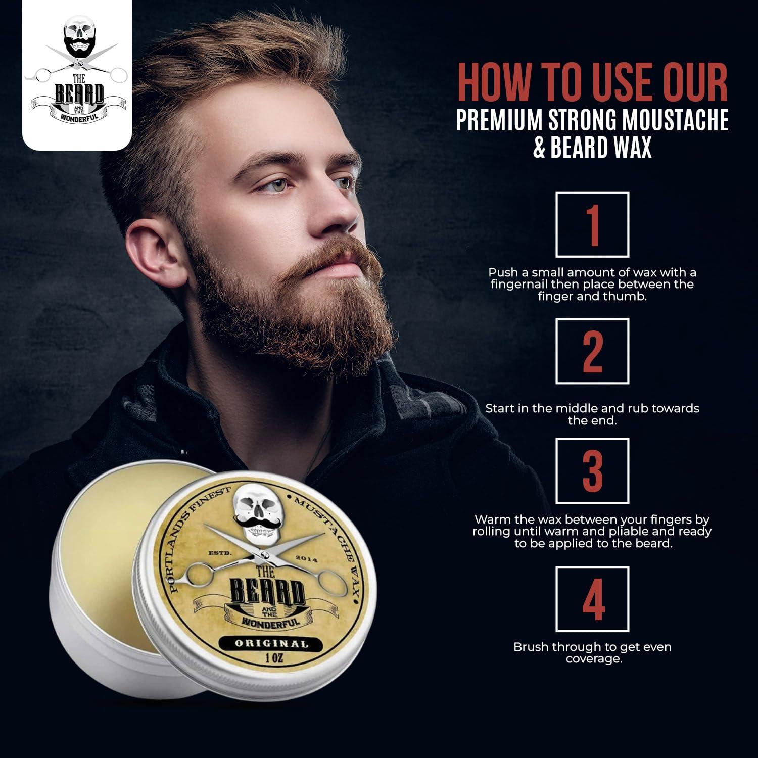 The Beard and The Wonderful Moustache and Beard Wax 30ml Facial Hair Growth with Moisture Resistant Feature Ideal Beard Styling for Men with All Natural Ingredients, Strong Hold, & Unscented Wax