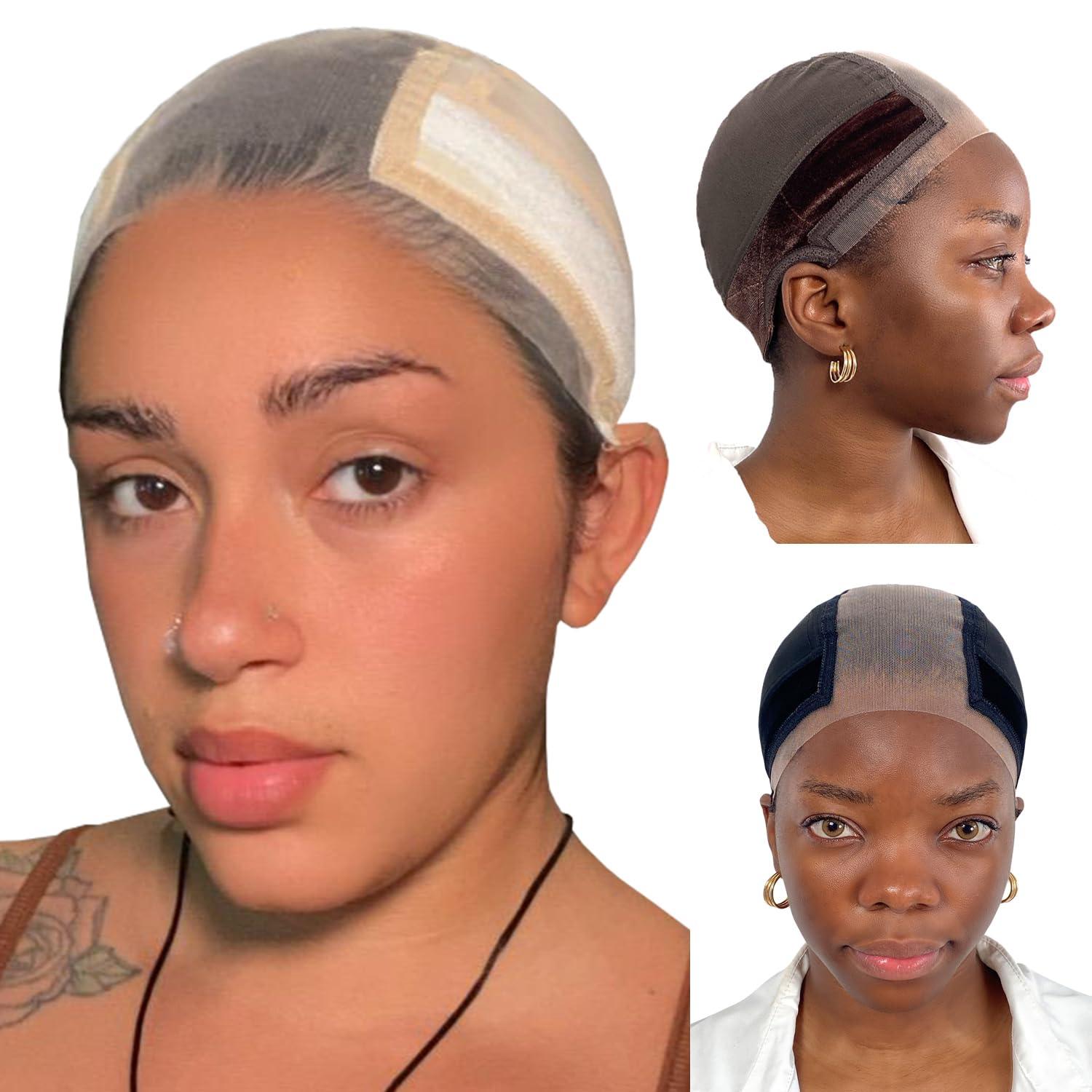 LAB HAIRS LAB HAIRS Wig Cap with Grip Band for Keeping Wigs in Place, More Full Cap-wide Transparent Lace for Lace Front Wigs - Brown/Black/Nude Non Slip Cap Make Your Wig Be Glueless (Nude-M)