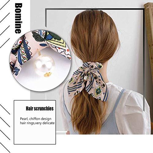 Bomine Bomine Chiffon Scrunchies Silk floral Hair Ties Ponytail Hair Scarfs for women and Girls 3PCS