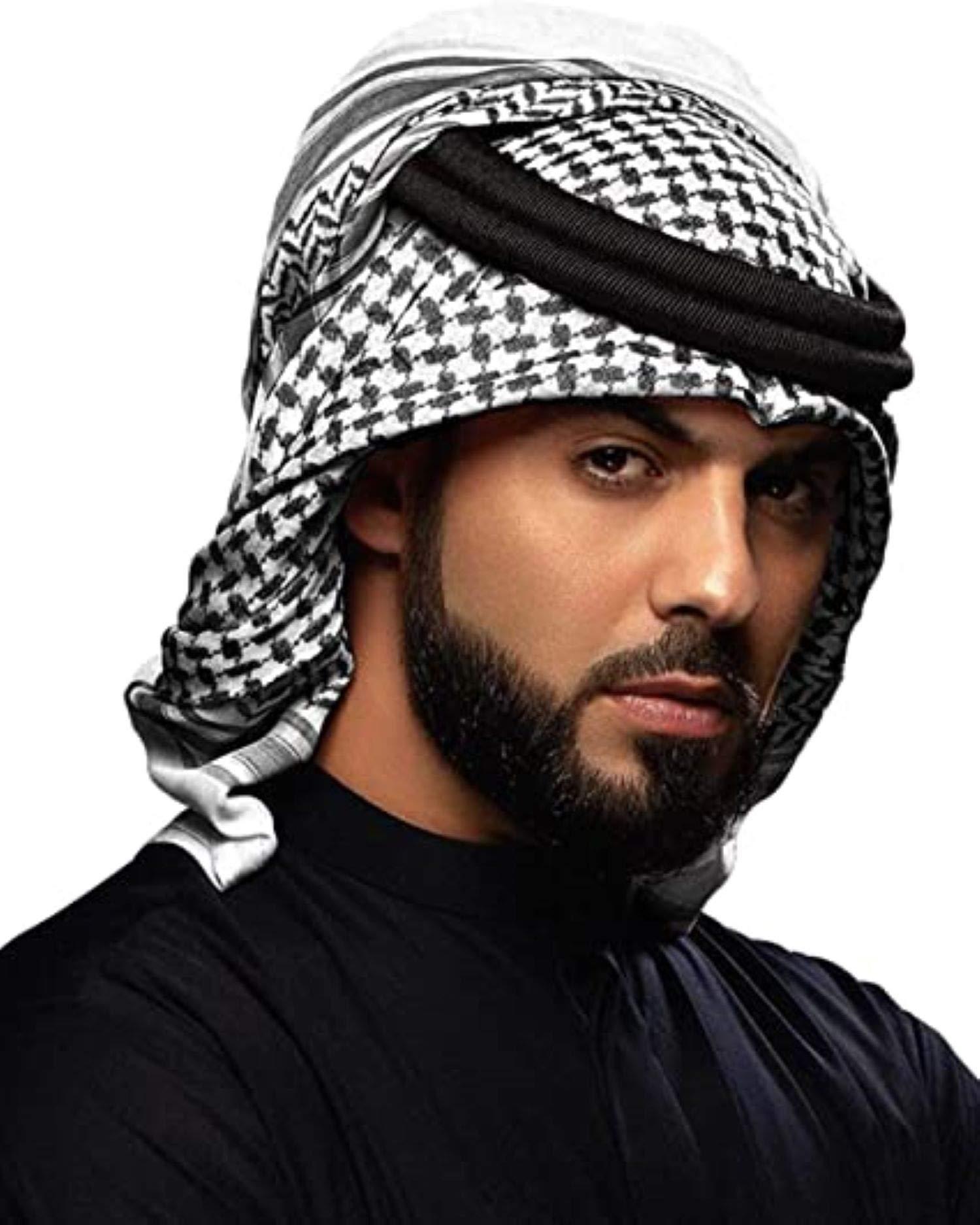 Al Hobish Arafat Shemage Agal Set Eqal Egal Set Shemag Saudi Headband Black Scarf Cord (Black and White)