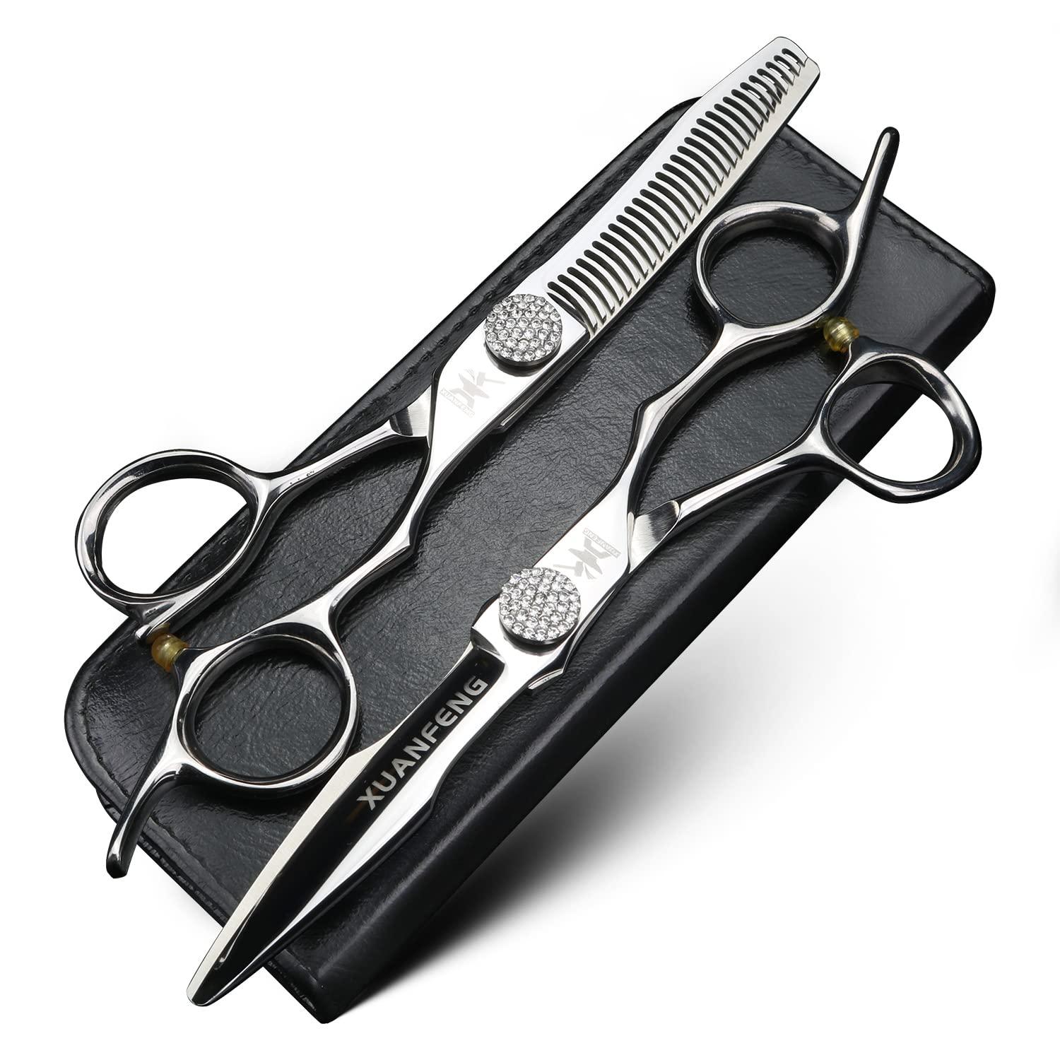 XUANFENG Diamond Screw Hair Scissors 6 inch JP440C Steel is Suitable for Family Hair Cutting, Professional Cutting and thinning Scissors Hairdresser Hair Styling Scissors, (2 PCS)